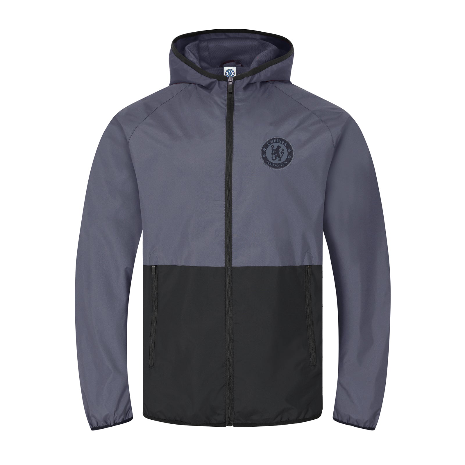 Chelsea kids shower jacket in black with club crest to chest.