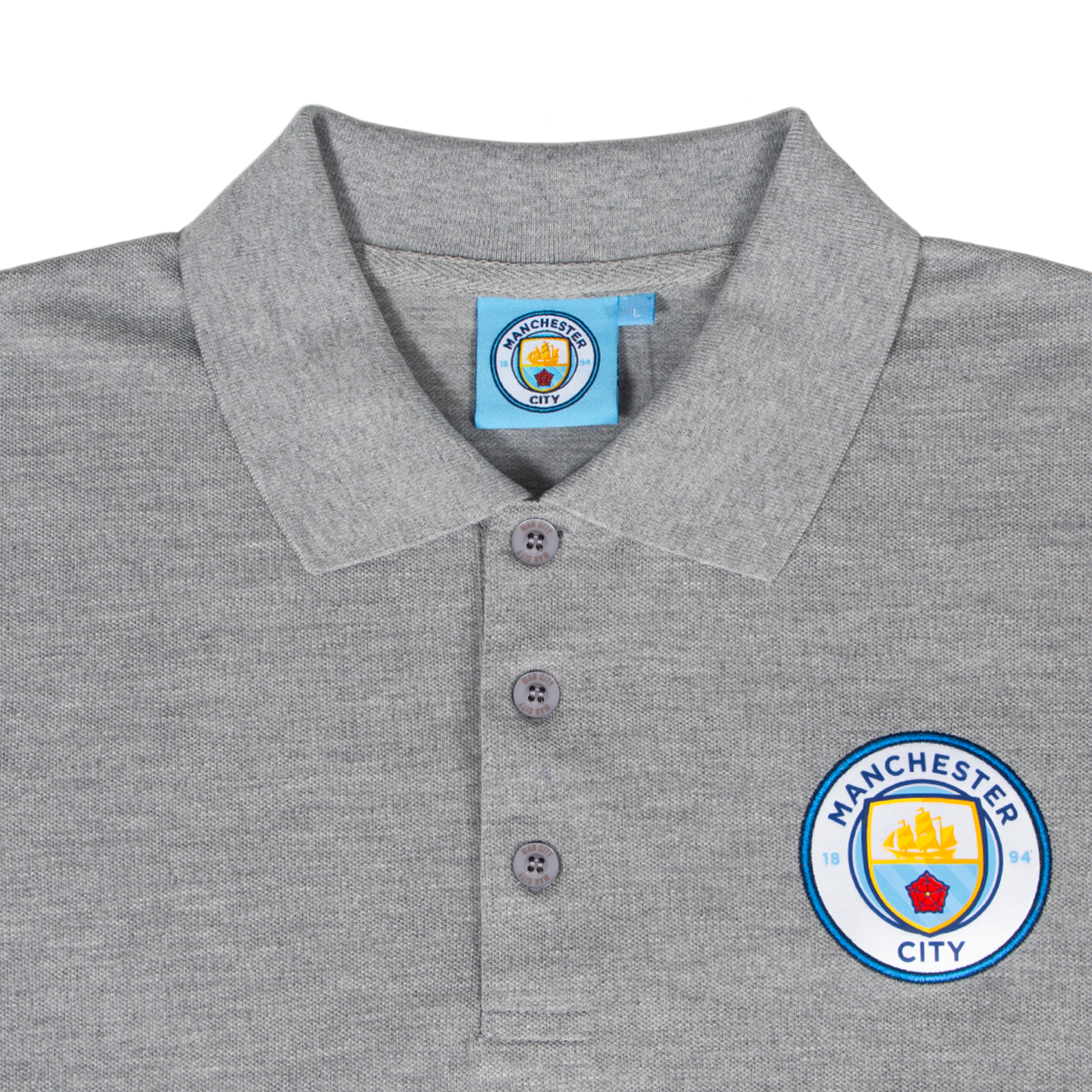 Man City adults polo shirt in grey with club crest to the chest.