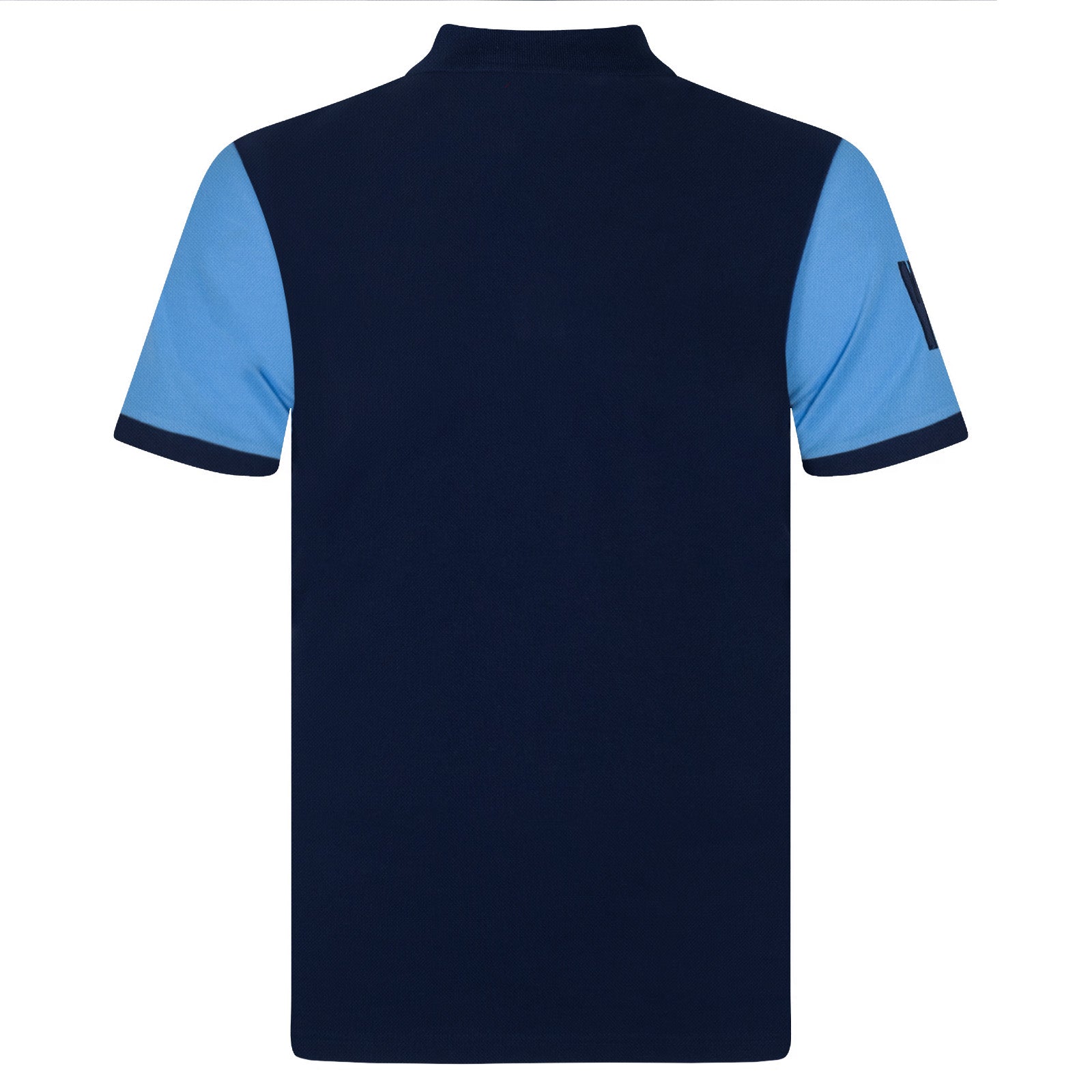 Man City adults polo shirt in navy blue with contrast sleeve and club crest to the chest.