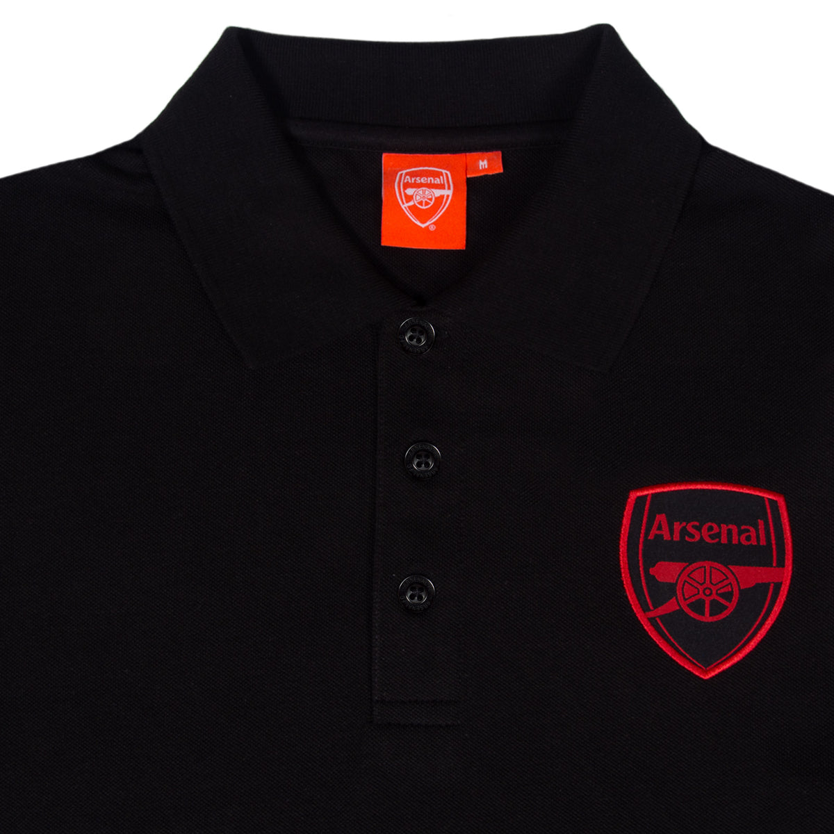 Arsenal polo shirt for adults in black featuring the club crest and Champions 2026 graphic to the chest