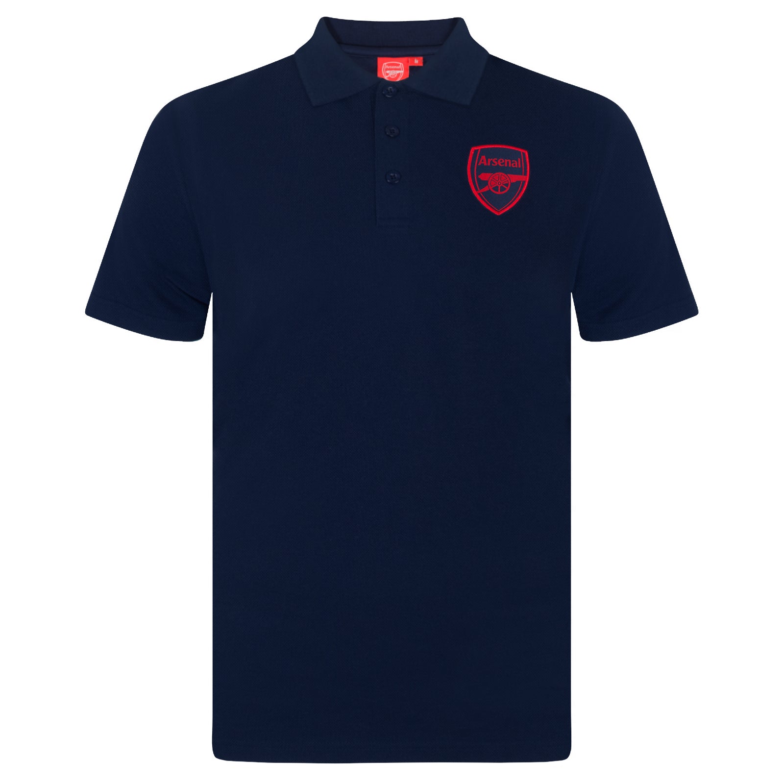Arsenal polo shirt for adults in navy blue with club crest and canon to chest.