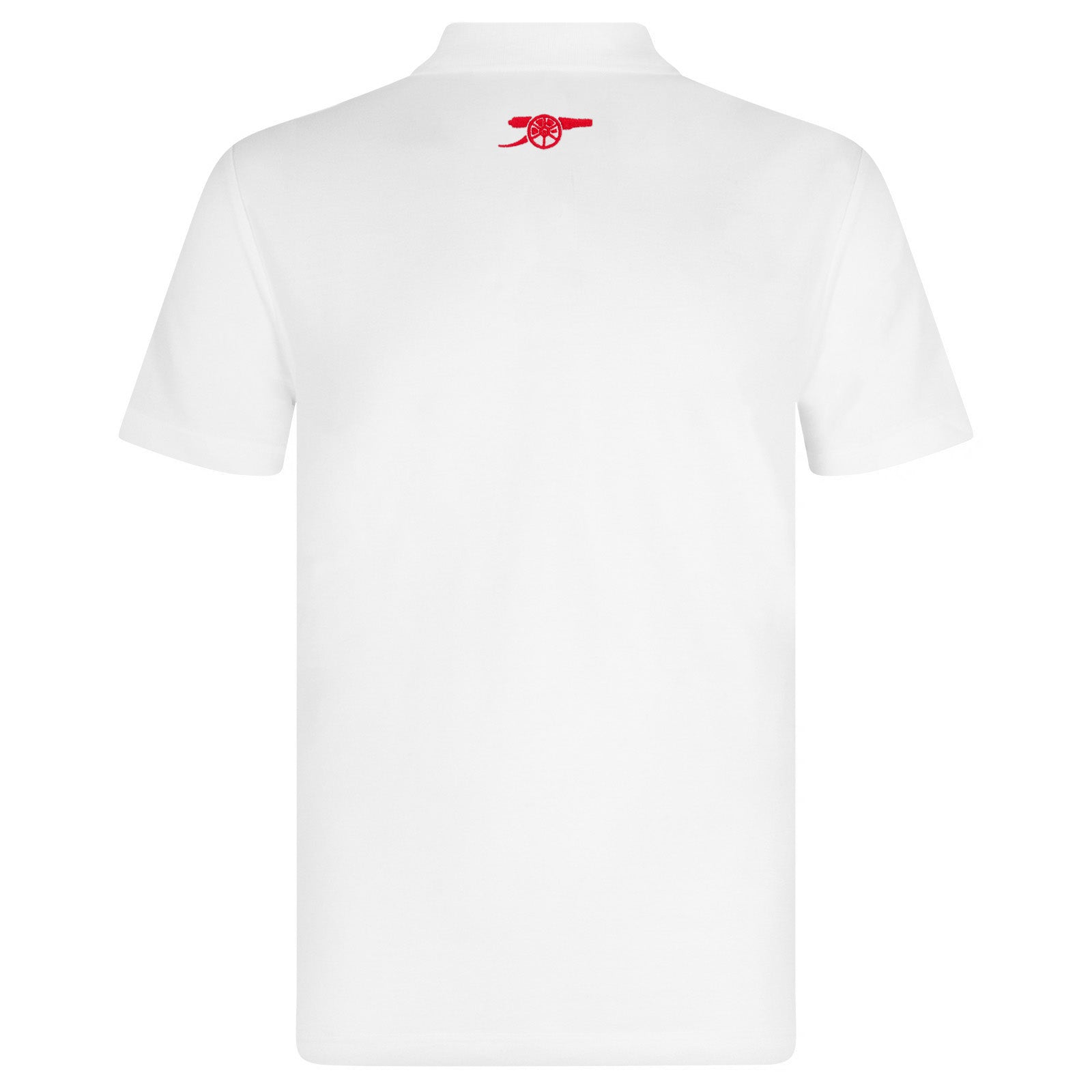 Arsenal polo shirt for adults in white featuring the club crest and budapest 2026 graphic to the chest