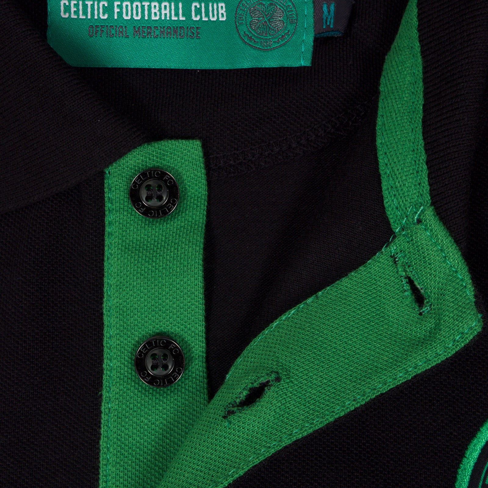Celtic adults polo shirt in black with contrast sleeve and club crest to chest