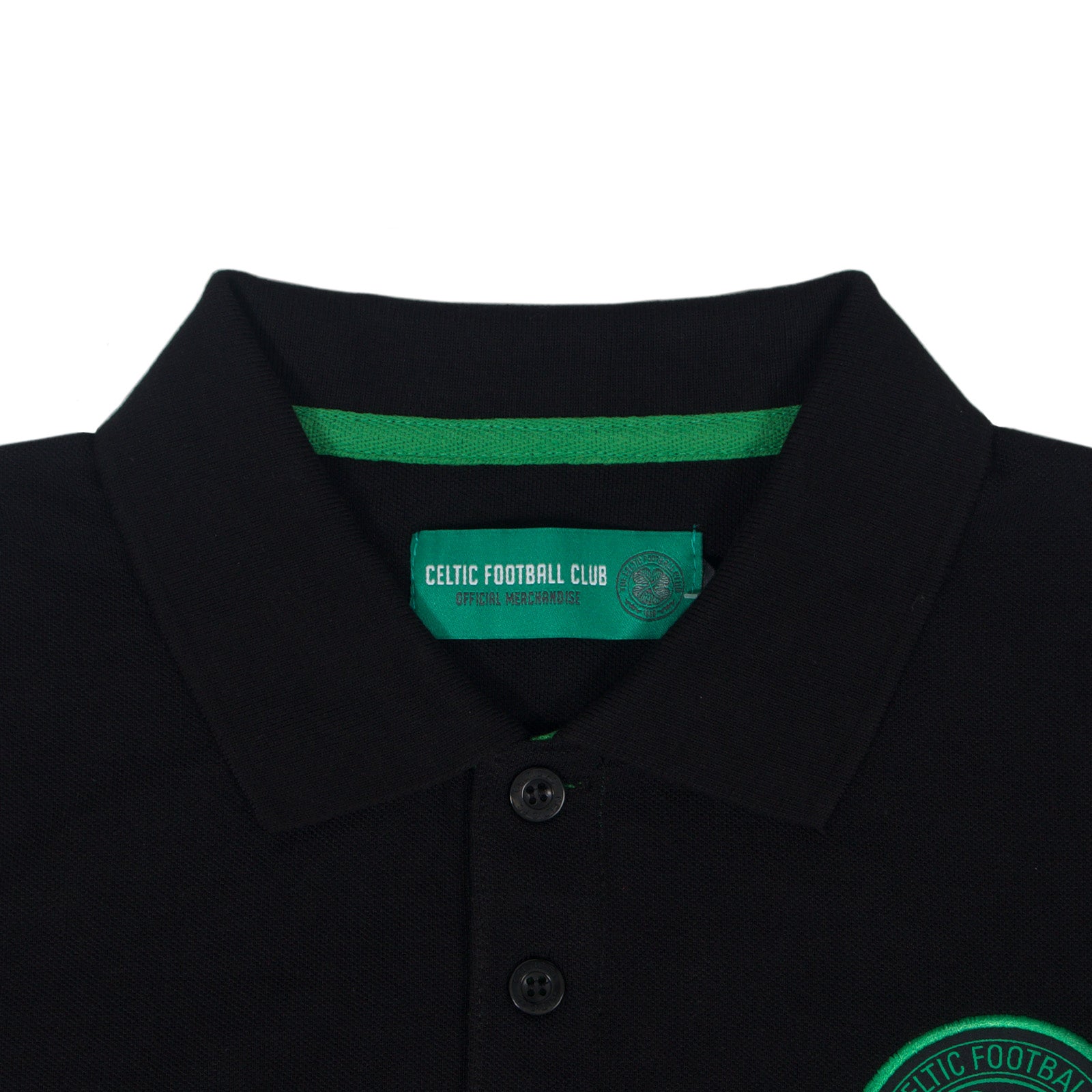 Celtic adults polo shirt in black with contrast sleeve and club crest to chest