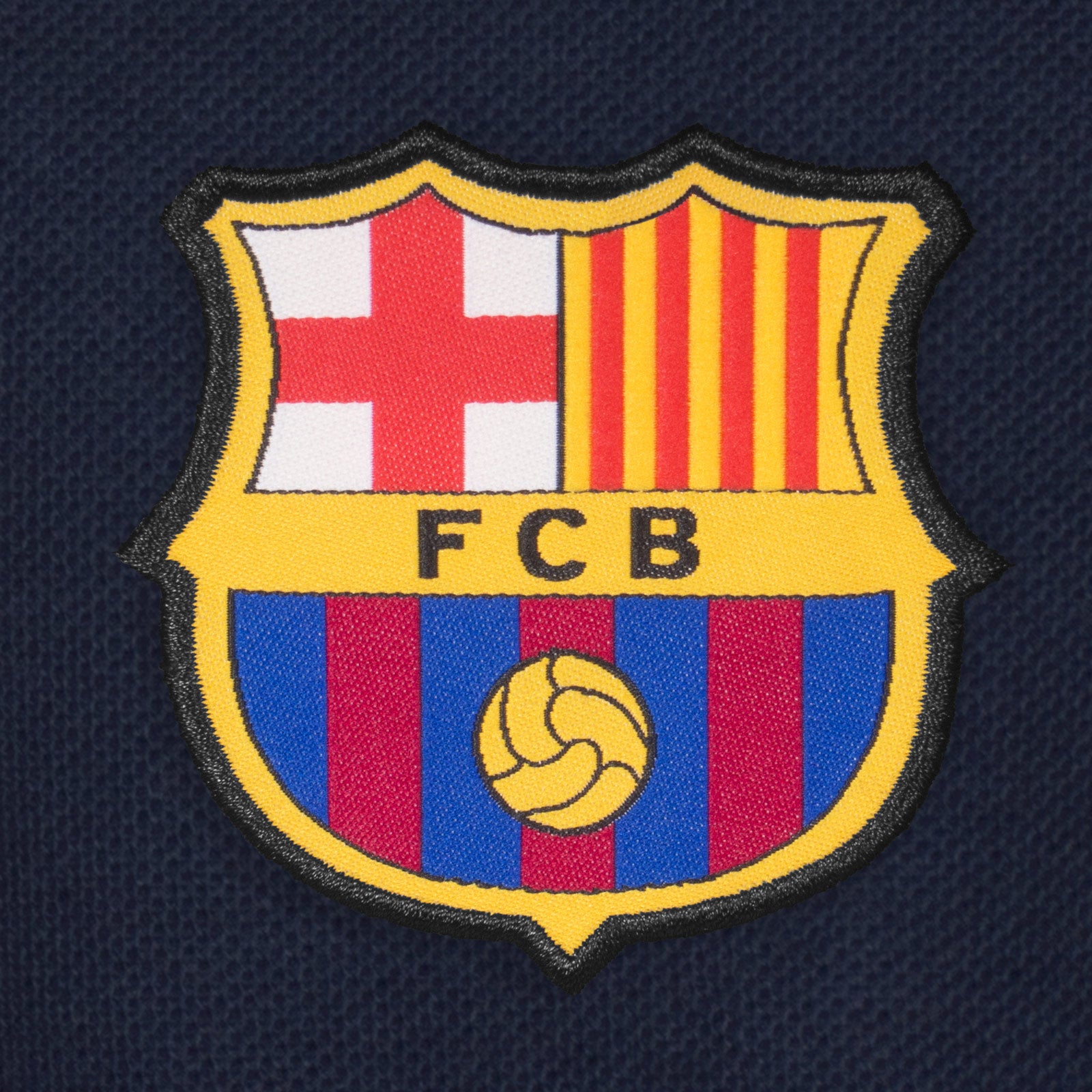 FC Barcelona adults polo shirt in navy blue with FCB logo and 3D Barca text to chest