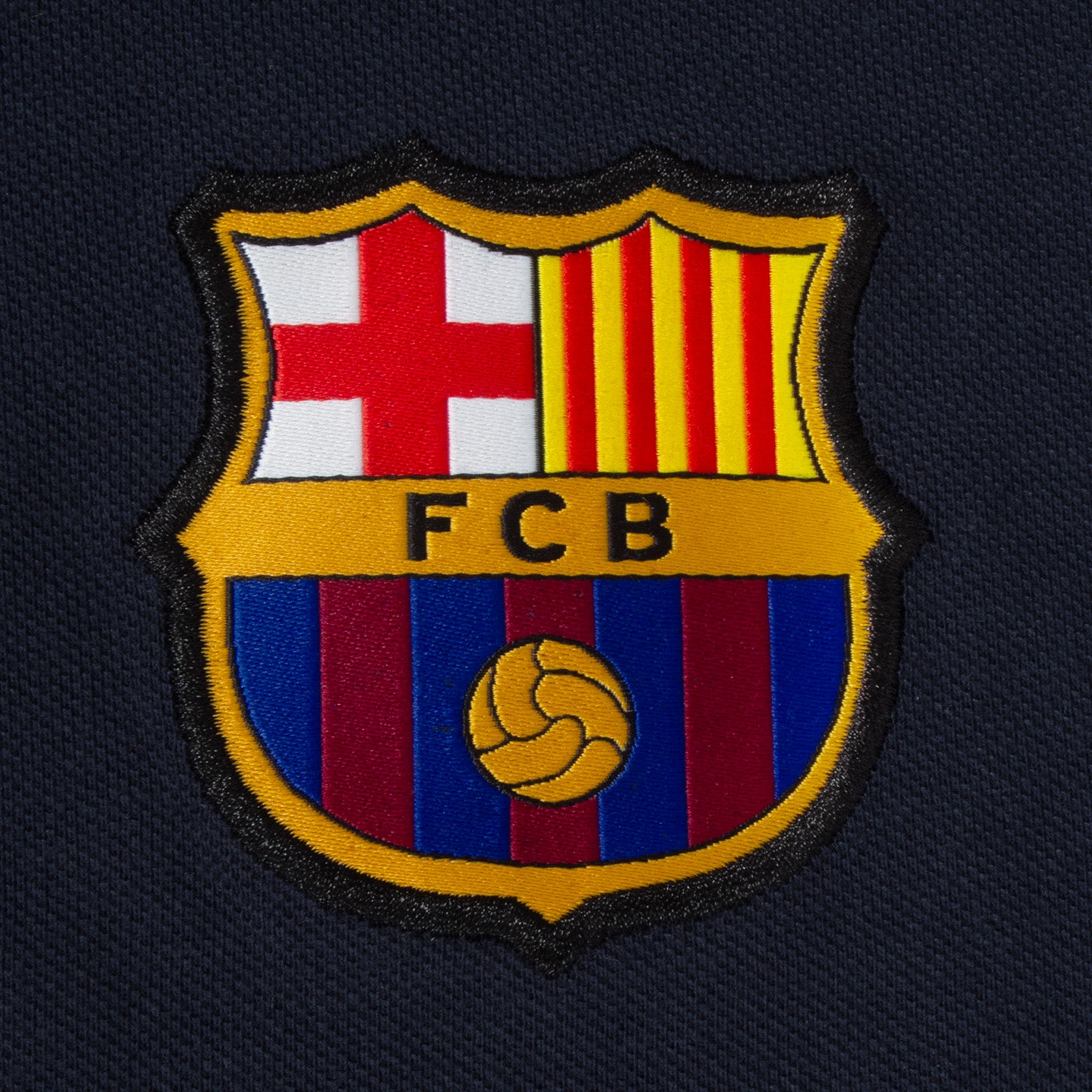 FC Barcelona adults polo shirt in navy blue with FCB logo and 3D Barca text to chest