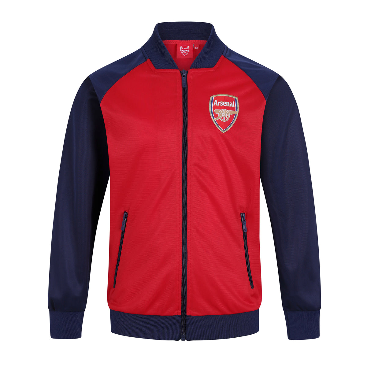Arsenal kids retro track jacket in red and navy with club crest to chest.