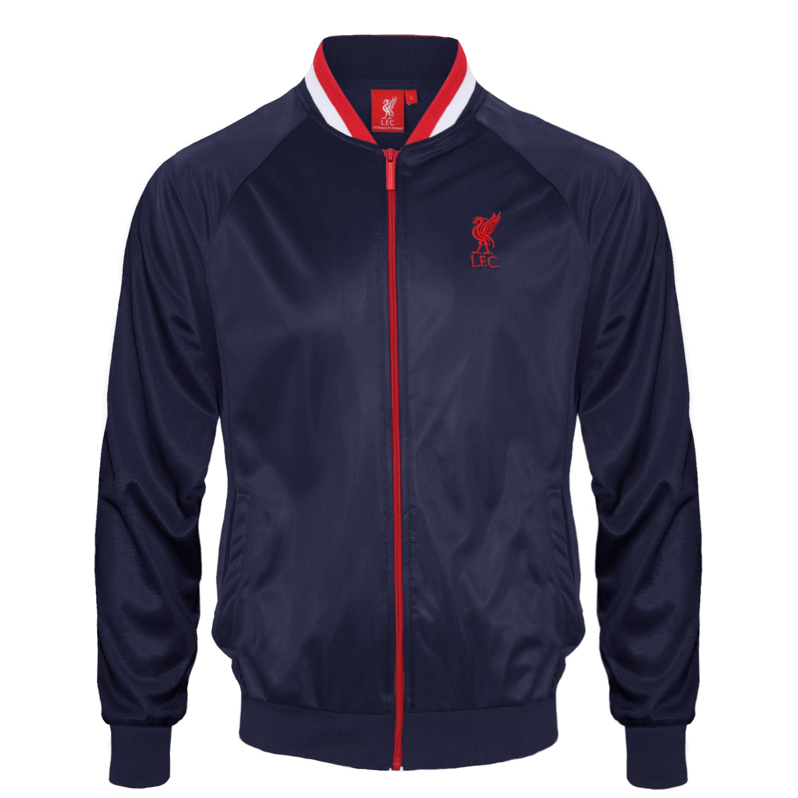 Liverpool adults retro track jacket in navy blue with club crest to chest.