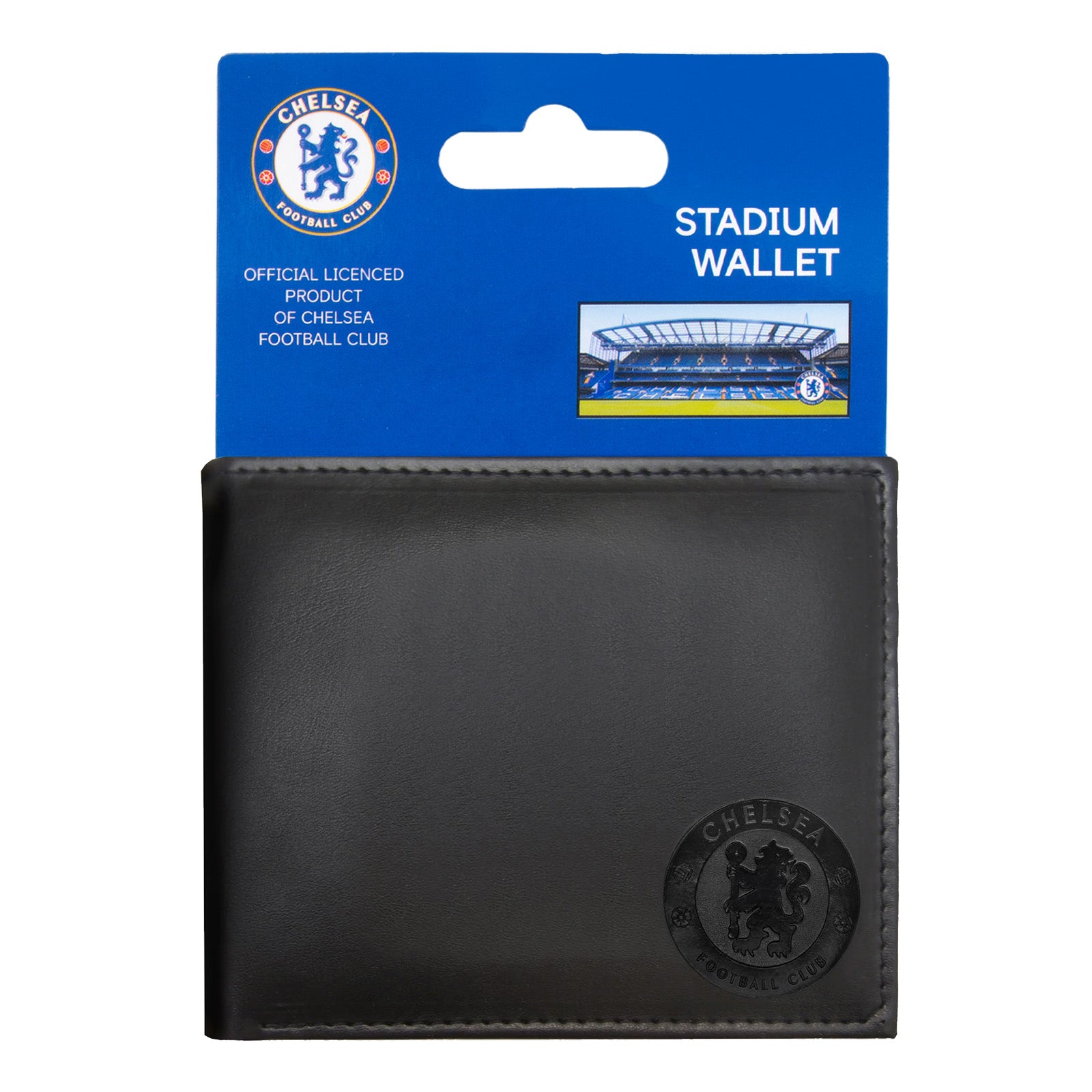 Chelsea faux leather wallet in black with embossed club crest