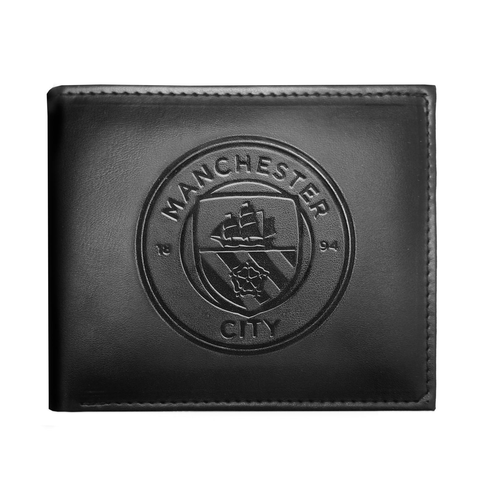 Man City faux leather wallet in black with embossed club crest