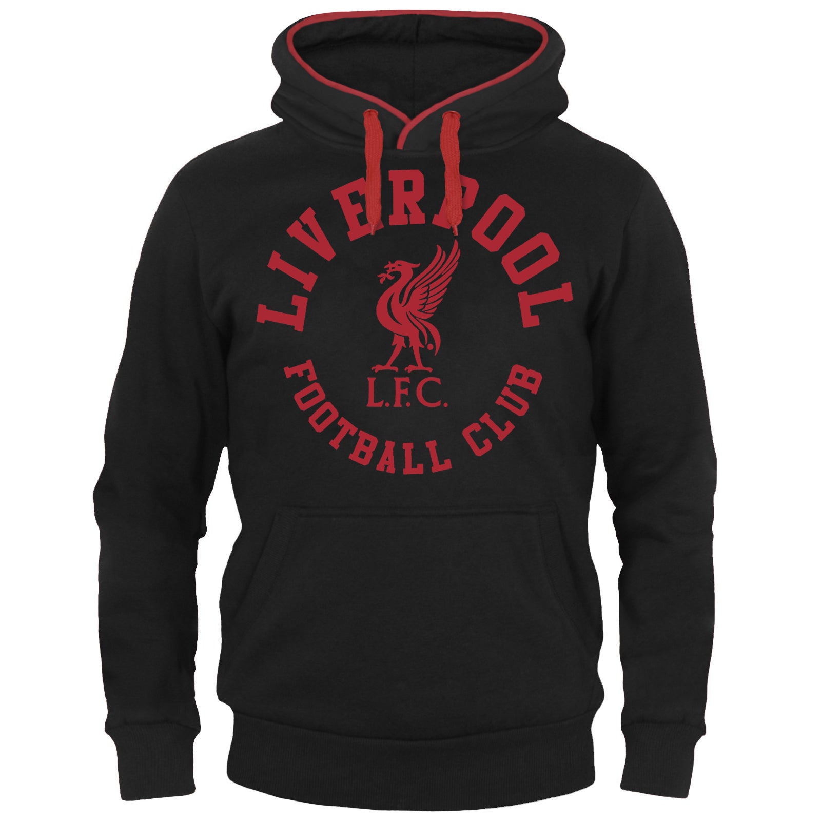 Liverpool graphic hoodie for adults in black with LFC crest to the centre of the body.