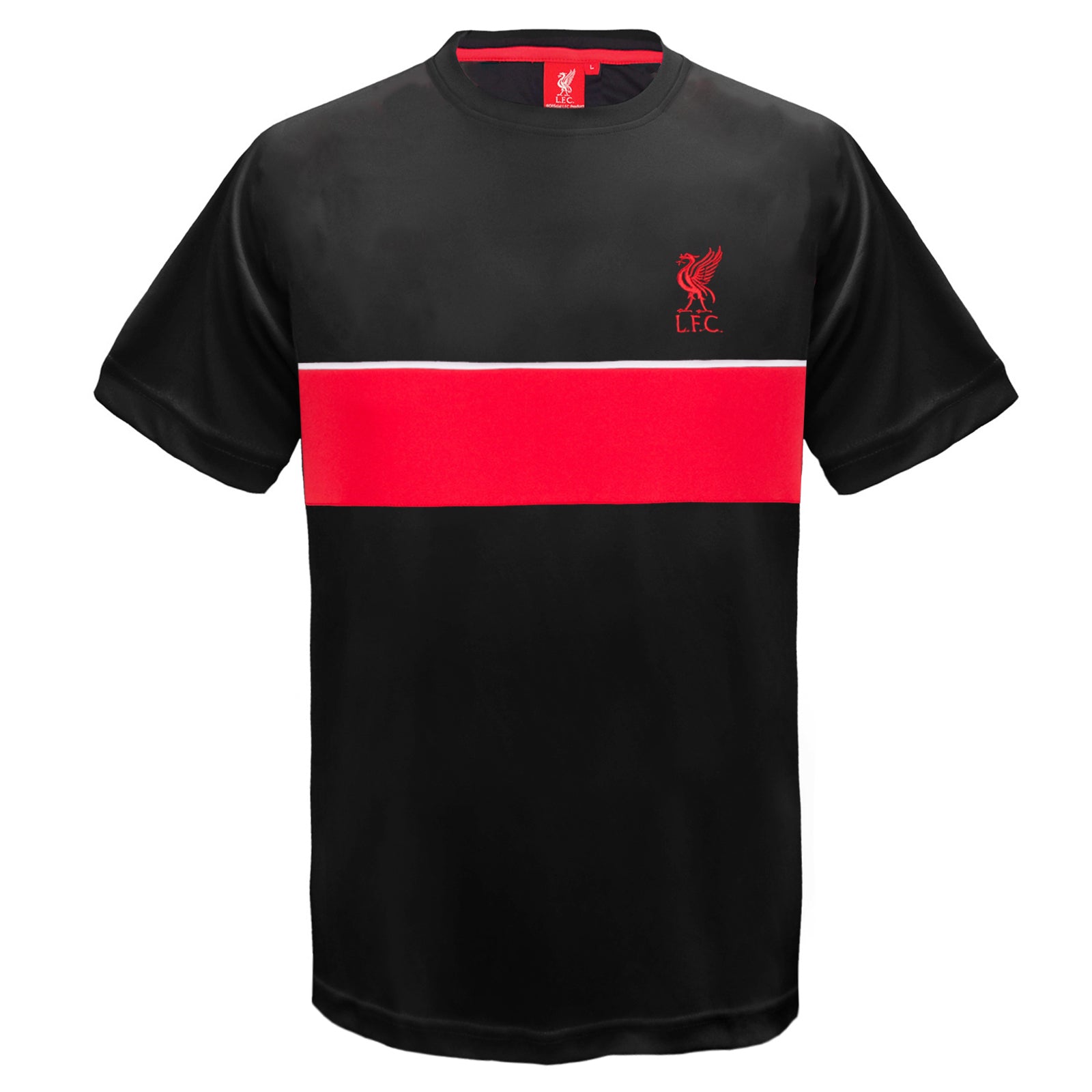 Liverpool kids T-shirt in black & red stripe with club crest to chest