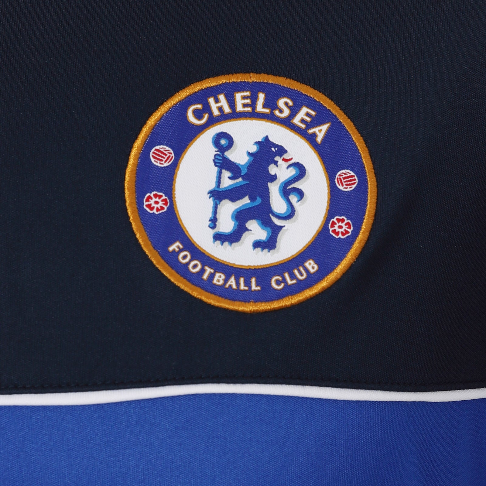 Chelsea adults T-shirt in navy & royal blue stripe with club crest to chest
