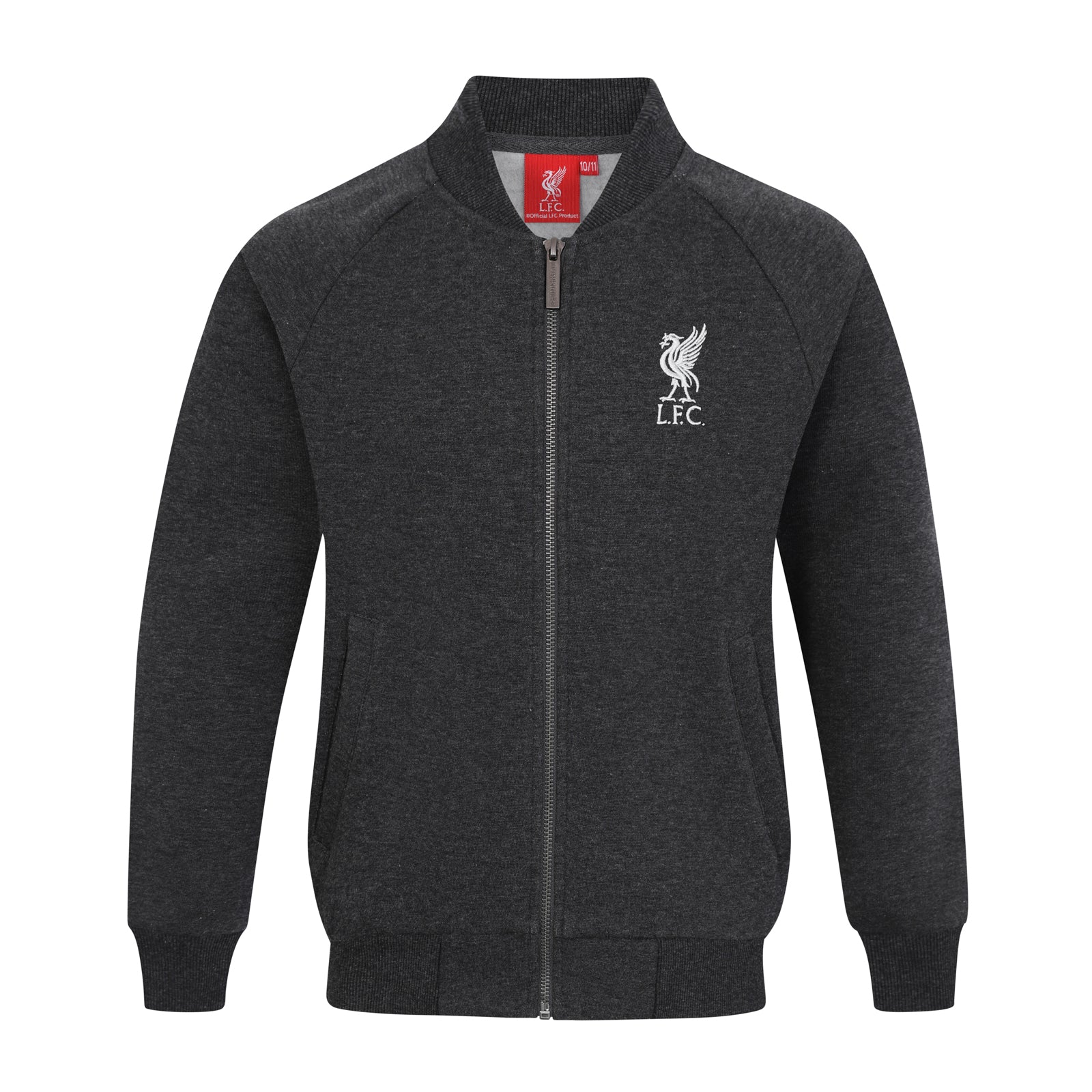 Liverpool kids retro varsity jacket, fleece in black with club crest to chest.