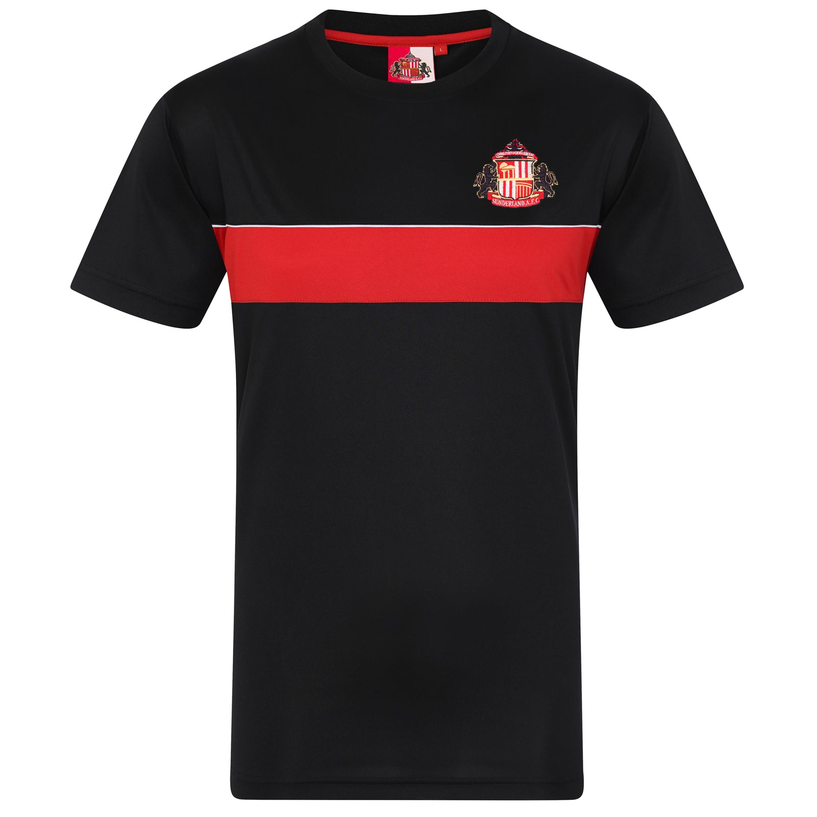 Sunderland adults poly T-shirt in black with club crest to chest