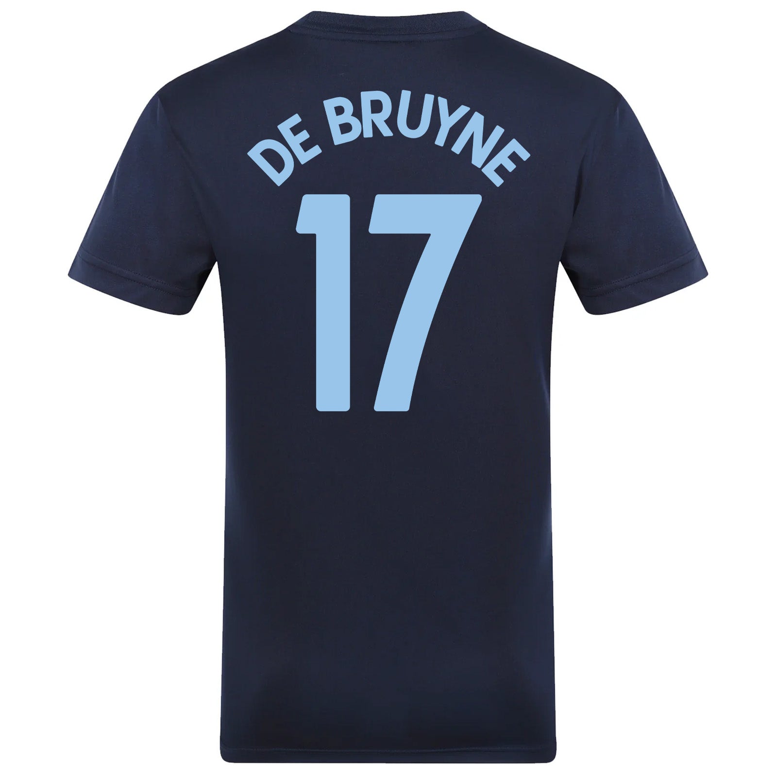 Man City adults T-shirt in navy & sky blue stripe with club crest to chest