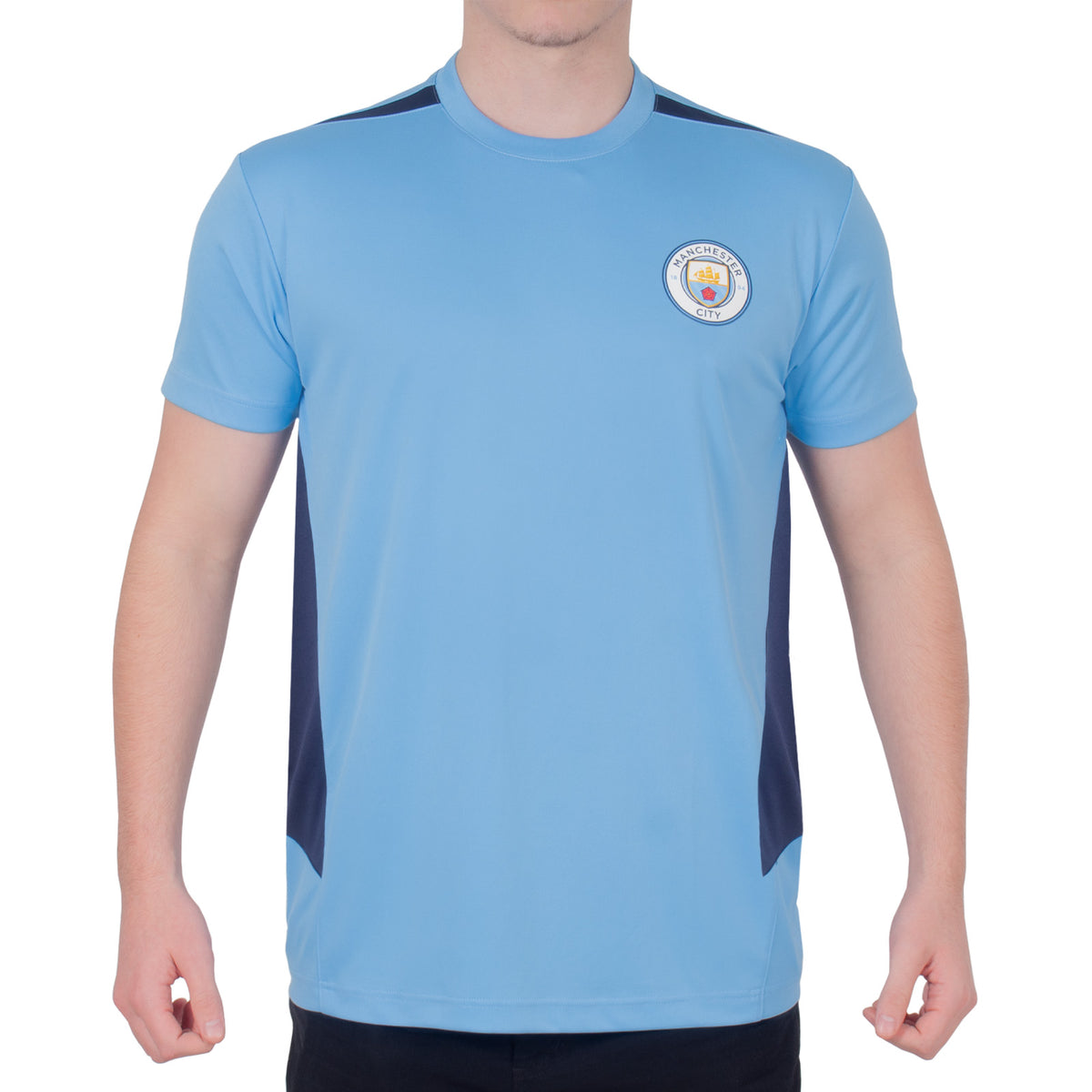 Man City adults T-shirt in sky blue with club crest to chest