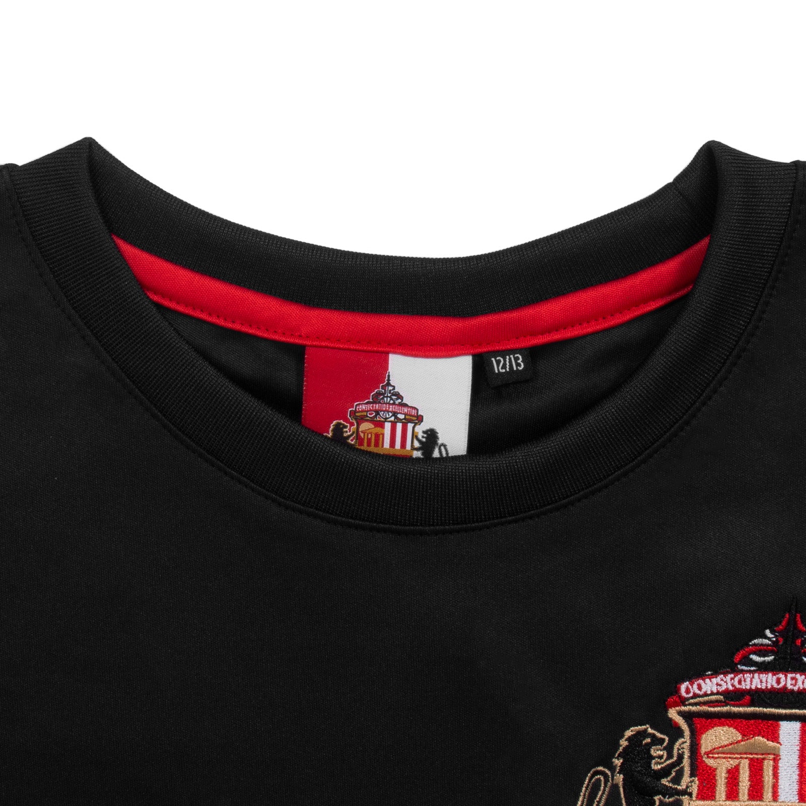 Sunderland AFC kids T-shirt in black with club crest & large text print to front.
