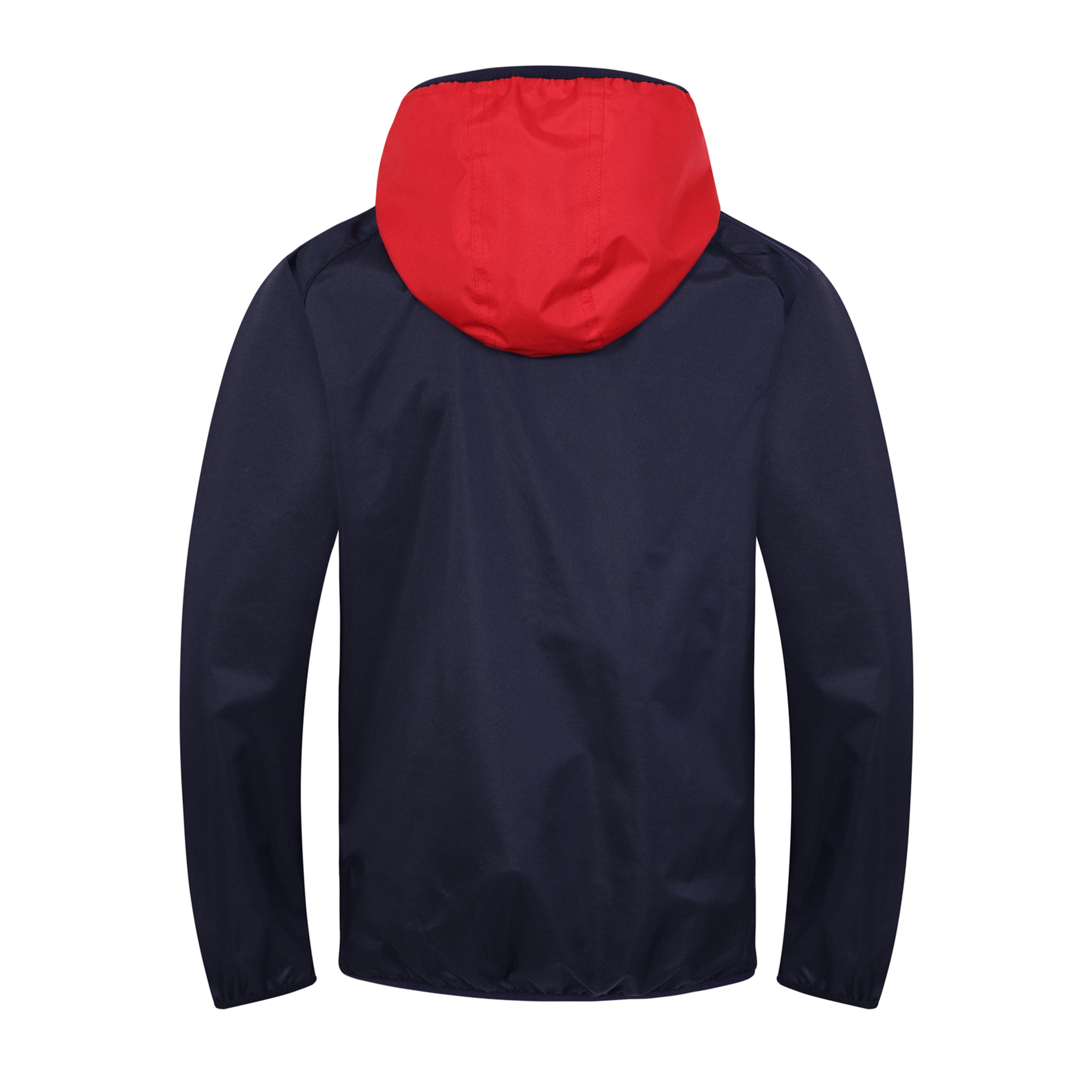 Arsenal adults shower jacket with hood in navy & red with club crest to chest.