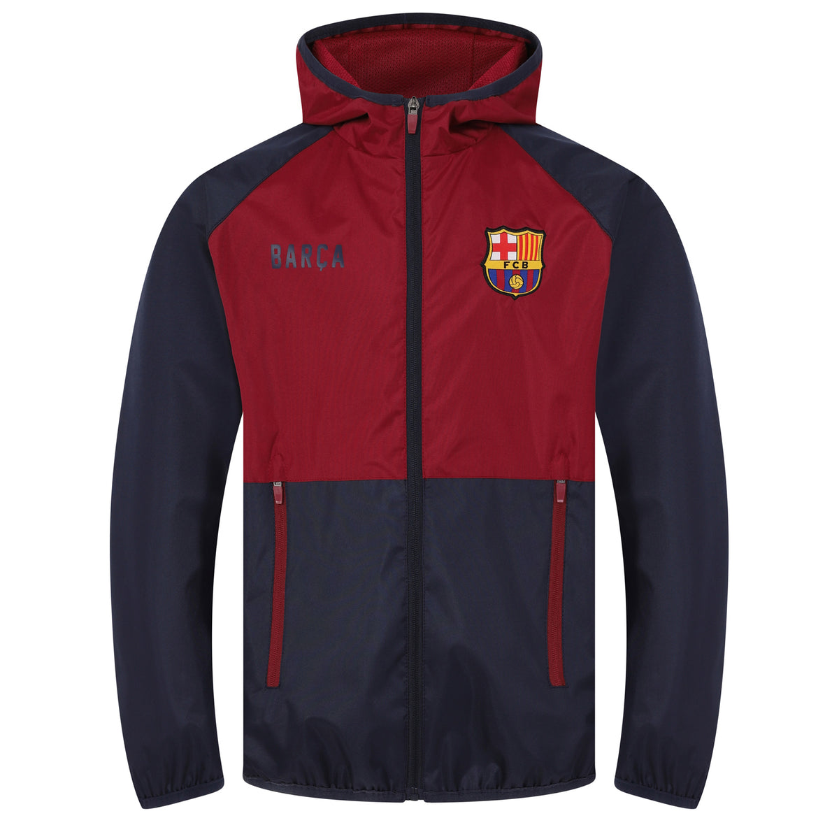 FC Barcelona adults shower jacket in navy & red with a FCB club crest to chest.
