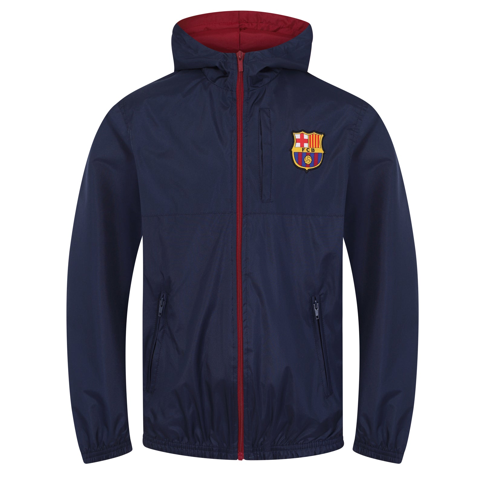 FC Barcelona kids shower jacket in navy blue with a FCB club crest to chest.