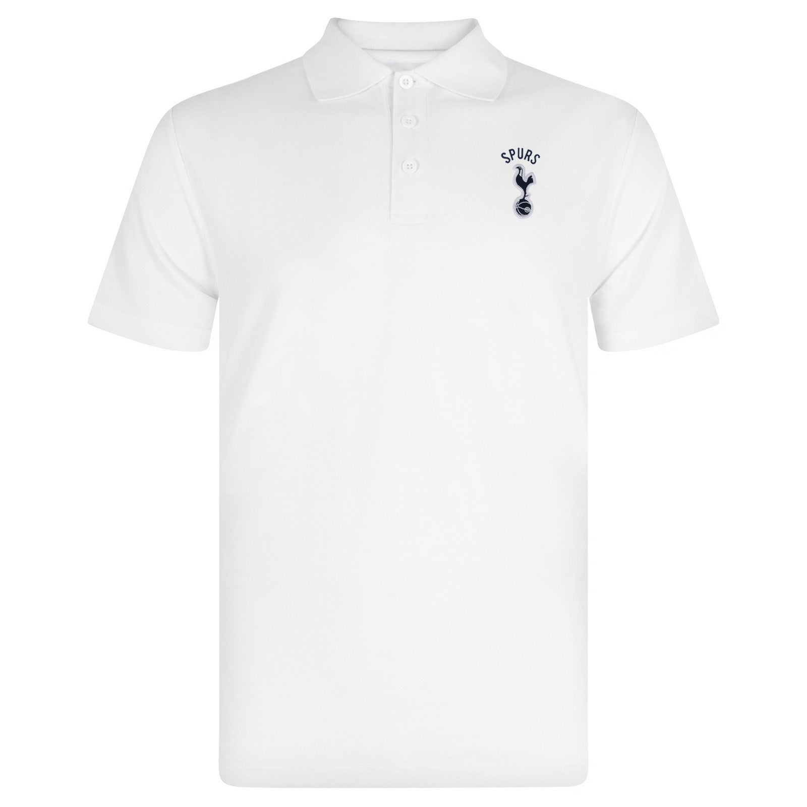 Spurs adults polo shirt in white with Spurs badge and text to chest.