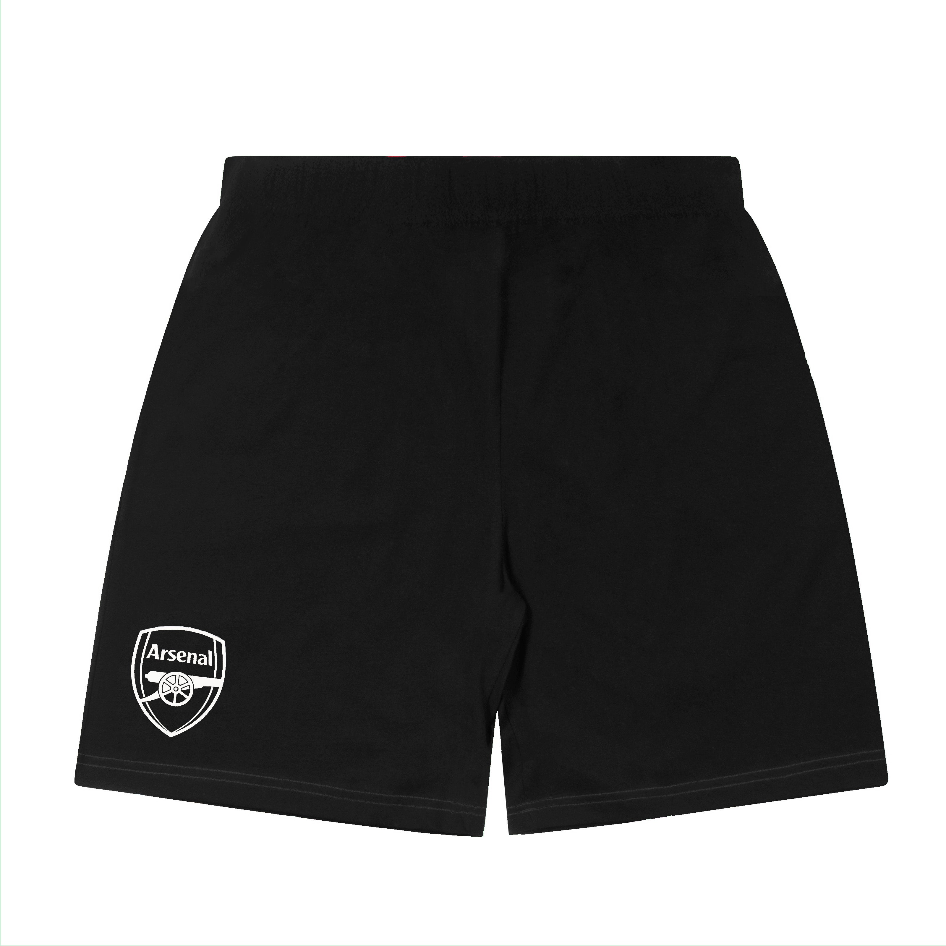 Arsenal kids pyjamas. Short sleeve top in red with branded graphic and pyjama shorts in blue with AFC logo to the left leg