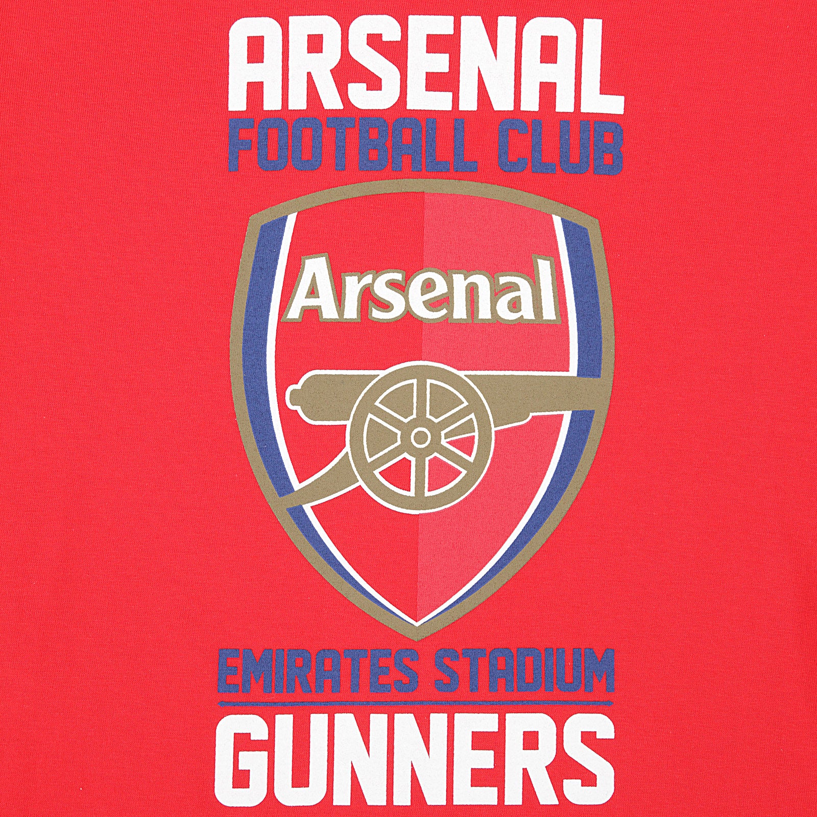 Arsenal kids pyjamas. Short sleeve top in red with branded graphic and pyjama shorts in blue with AFC logo to the left leg