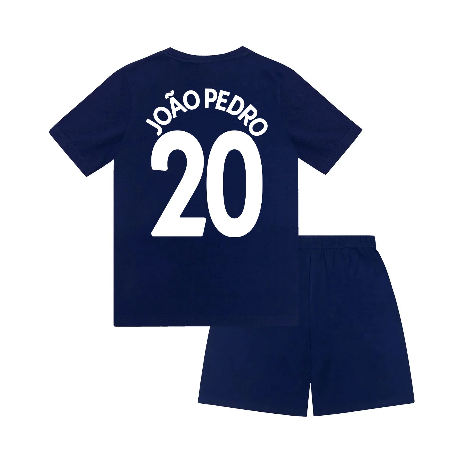 Chelsea kids pyjamas in blue. Short sleeve top with Chelsea branded graphic and shorts with CFC logo to the left leg