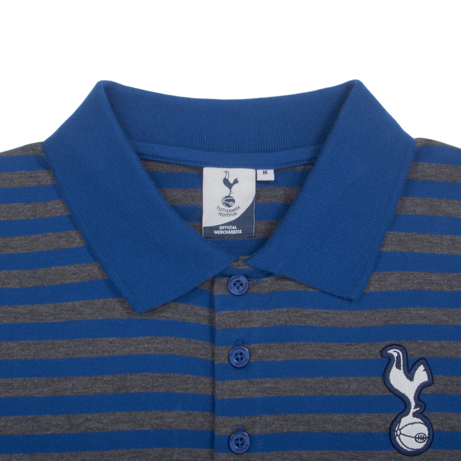 Spurs adults striped polo shirt in blue & grey with club crest to chest.