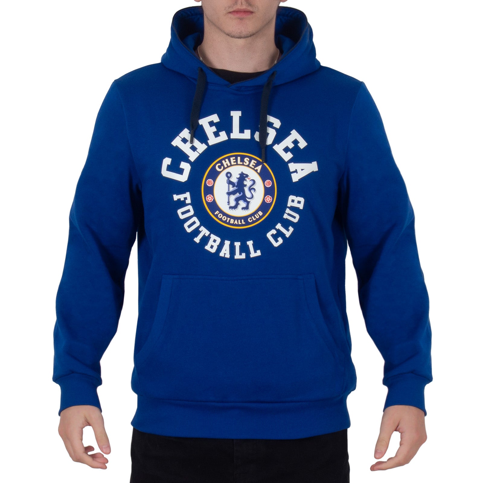 Chelsea adults hoodie in royal blue with the club crest & text print to front.