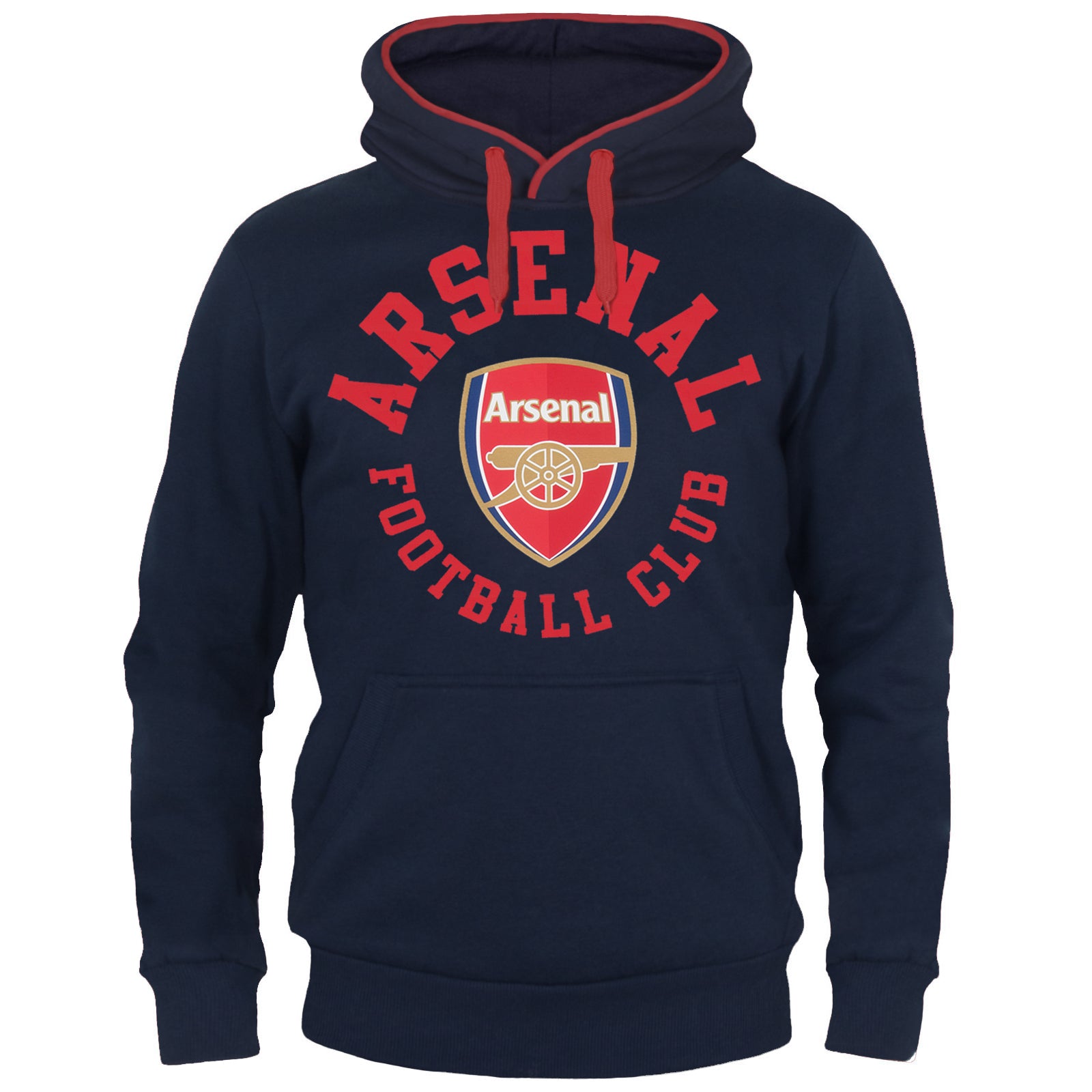 Arsenal adults graphic hoodie in navy blue with Gunners crest to the centre of the front.
