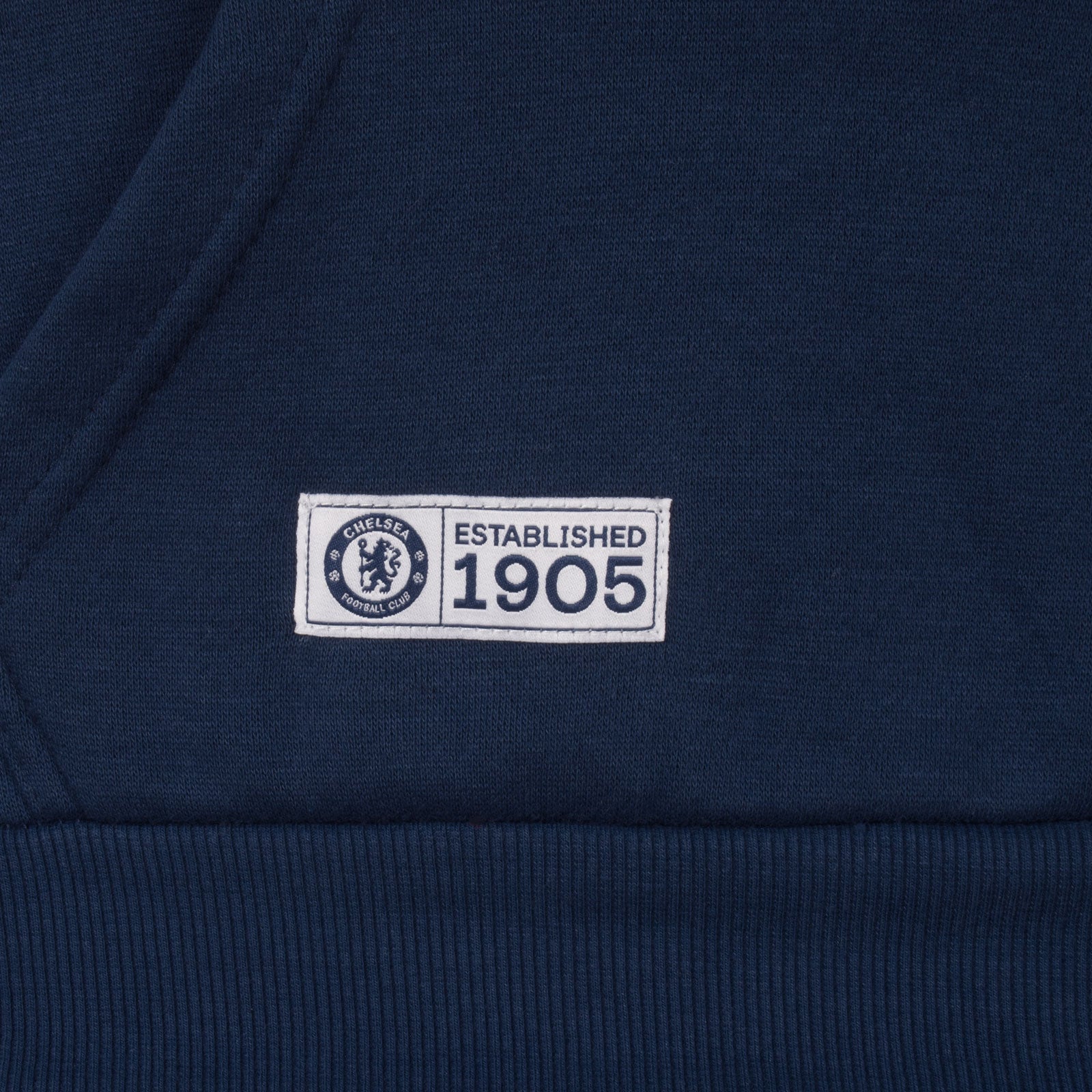 Chelsea kids hoodie in blue with contrast sleeve with the club crest & text print to front.