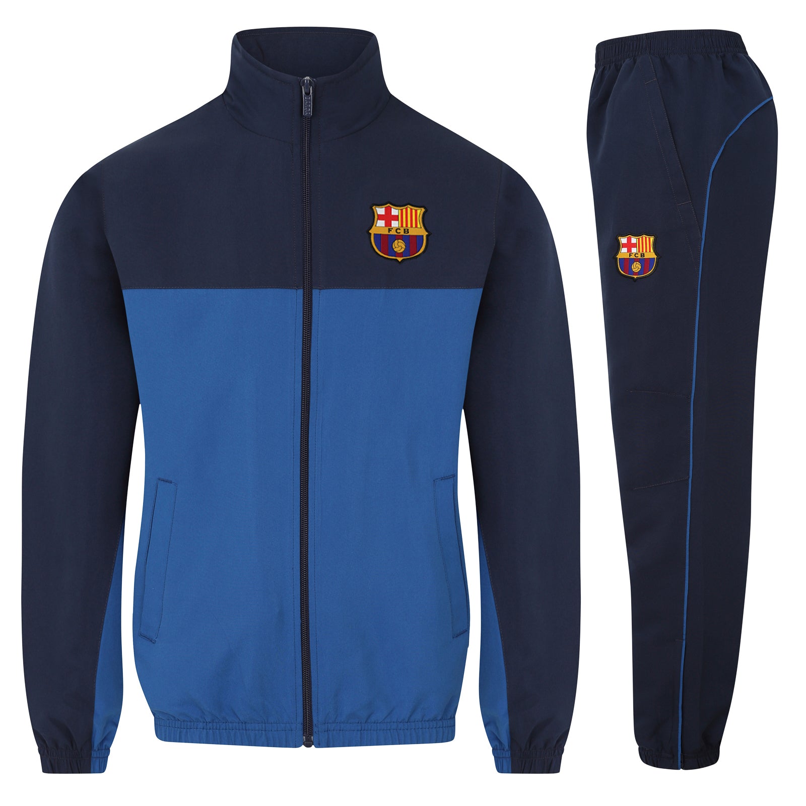 FC Barcelona kids tracksuit in navy blue with club crest to chest and left thigh
