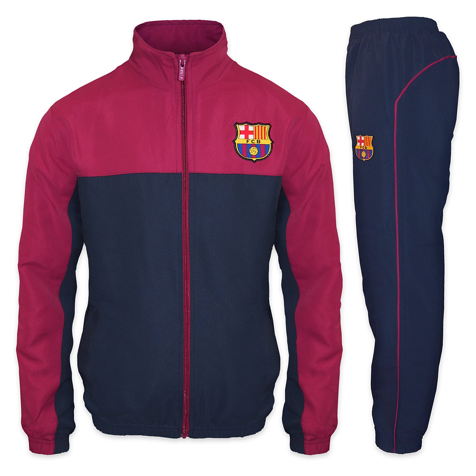 FC Barcelona kids tracksuit in navy blue with club crest to chest and left thigh