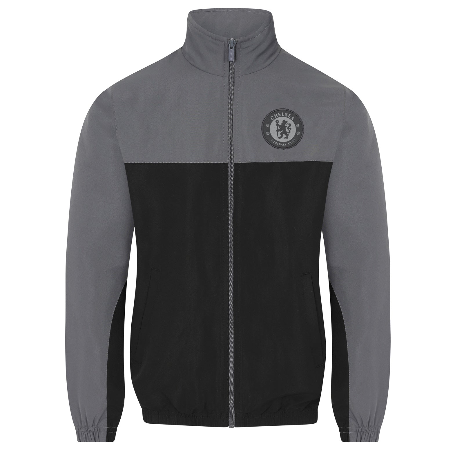 Chelsea kids tracksuit in grey with club crest to chest and left thigh