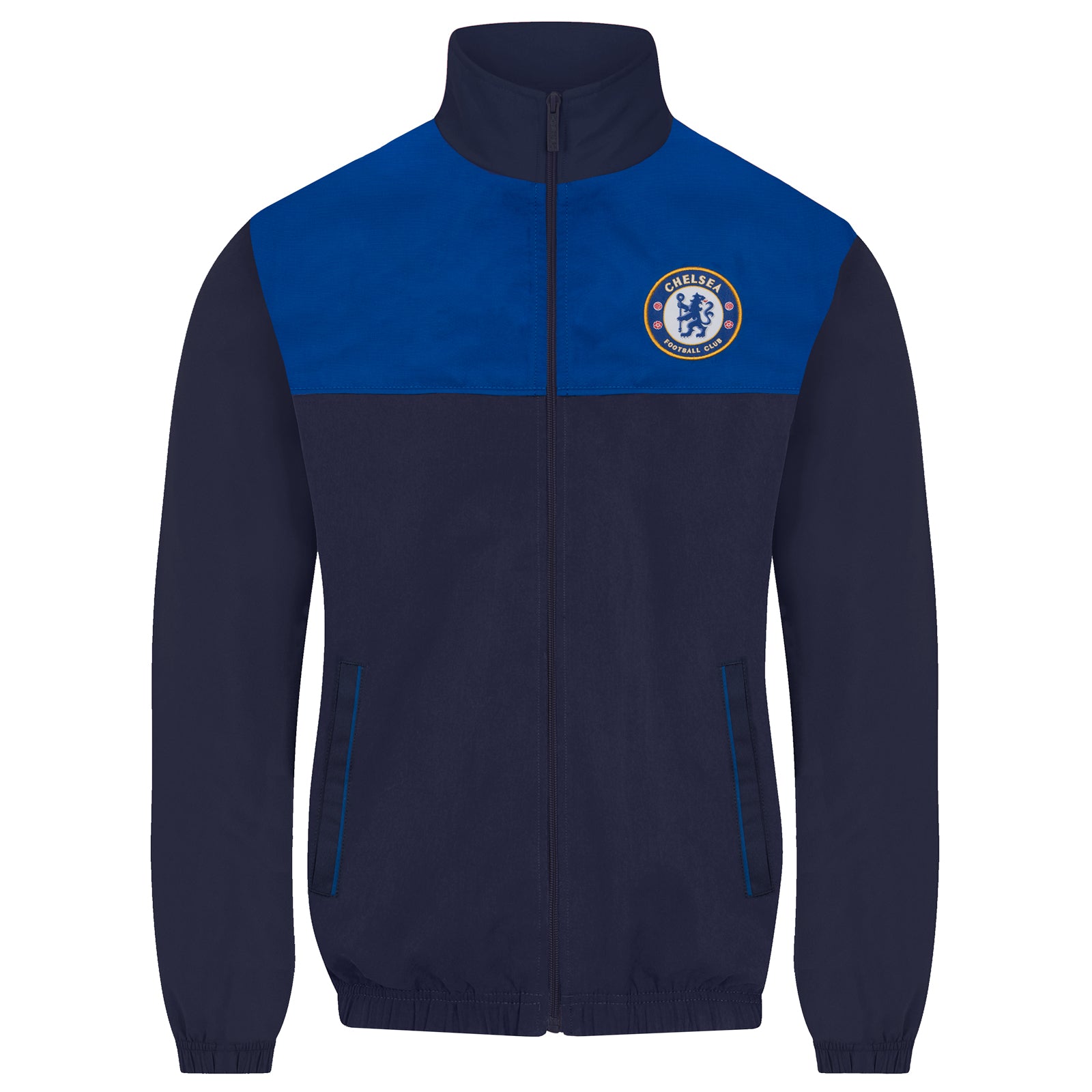 Chelsea adults tracksuit in navy blue with club crest to chest and left thigh