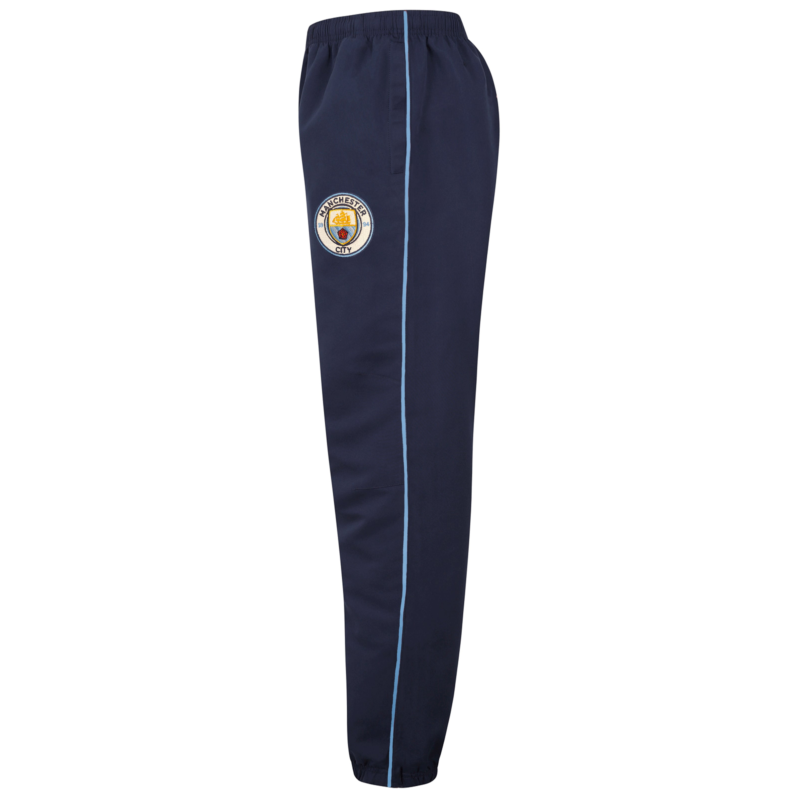 Man City kids tracksuit in navy & sky blue with club crest to chest and left thigh