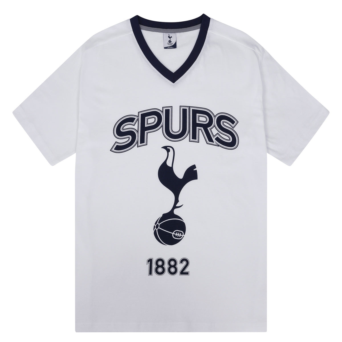 Spurs adults short pyjama set in white with a short sleeve t-shirt & graphic and shorts with logo to the left leg.