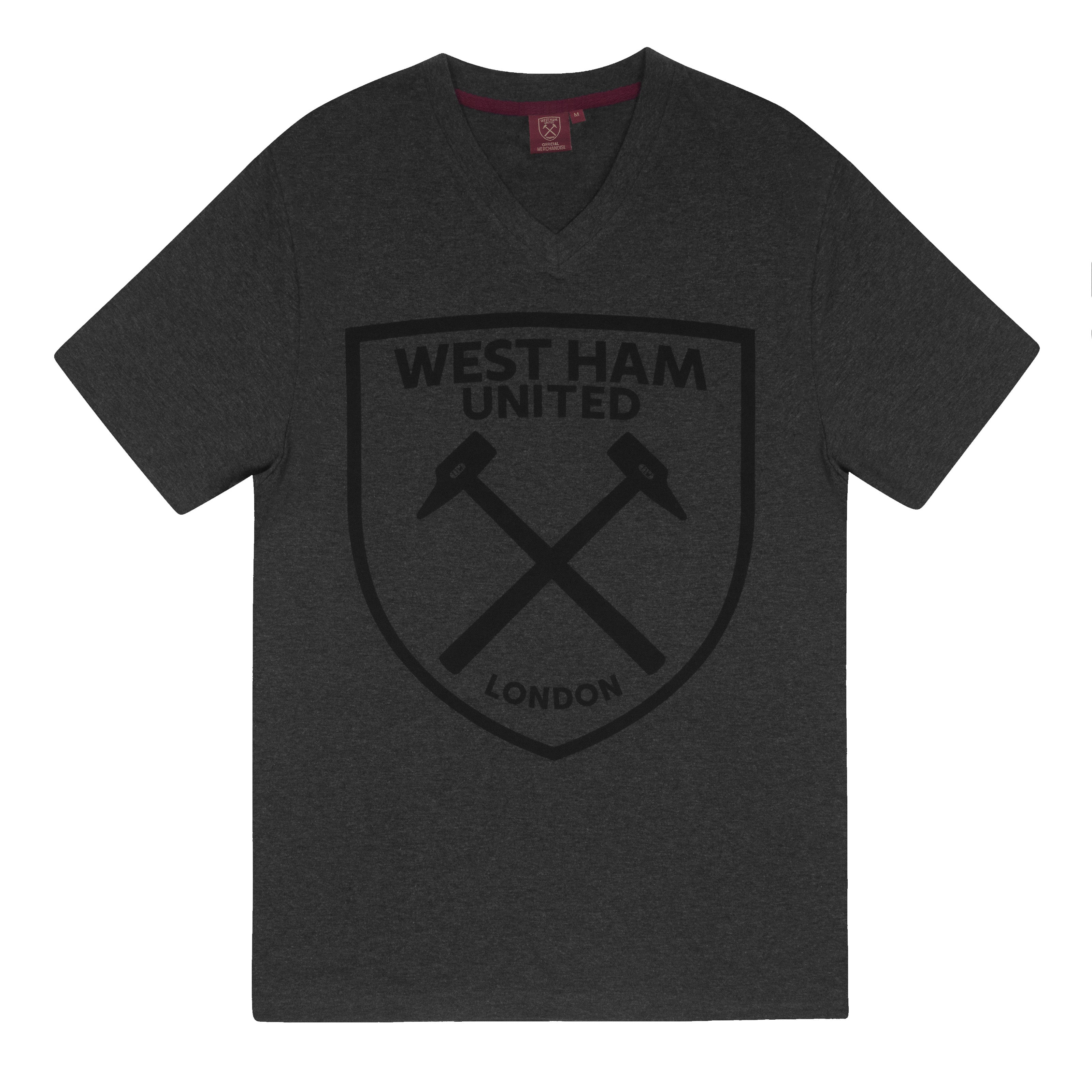 West Ham adults short pyjama set in claret with a short sleeve t-shirt & graphic. Shorts with logo to the left leg.