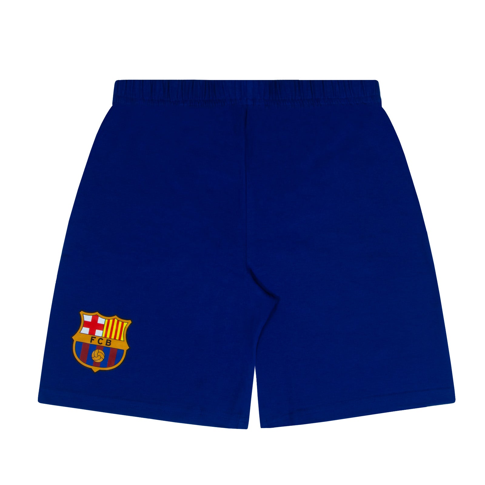 FC Barcelona kids short pyjamas in reflex blue. Short sleeve top with graphic club crest and shorts with crest to the leg