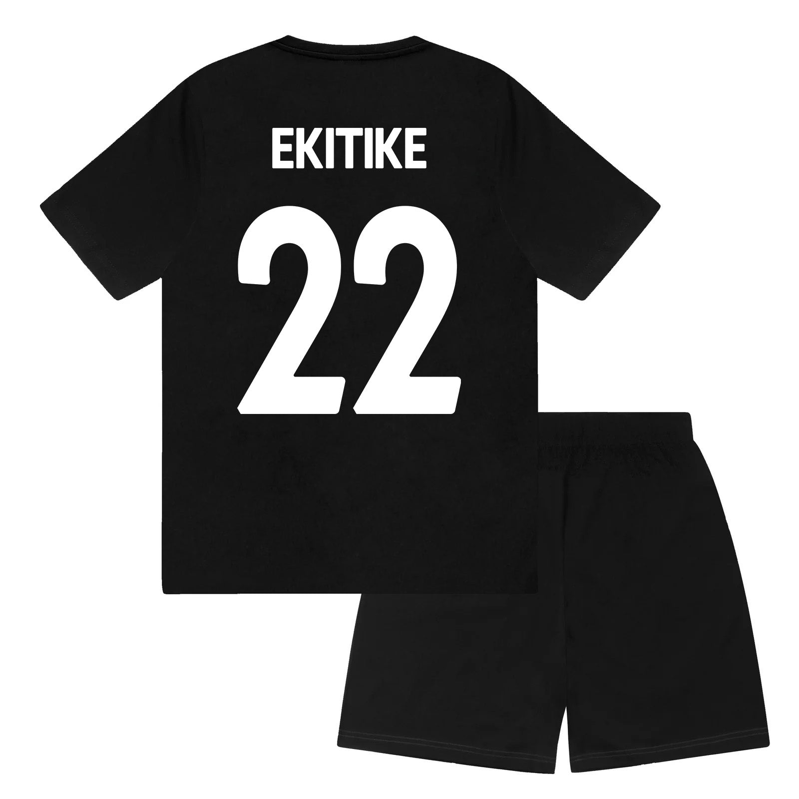 Liverpool kids pyjamas in black. Short sleeve top with graphic and shorts with logo to the left leg