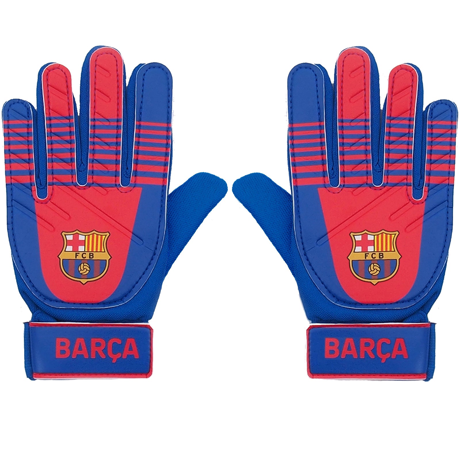 FC Barcalona blue goalkeeper gloves with FCB crest & text print to each glove