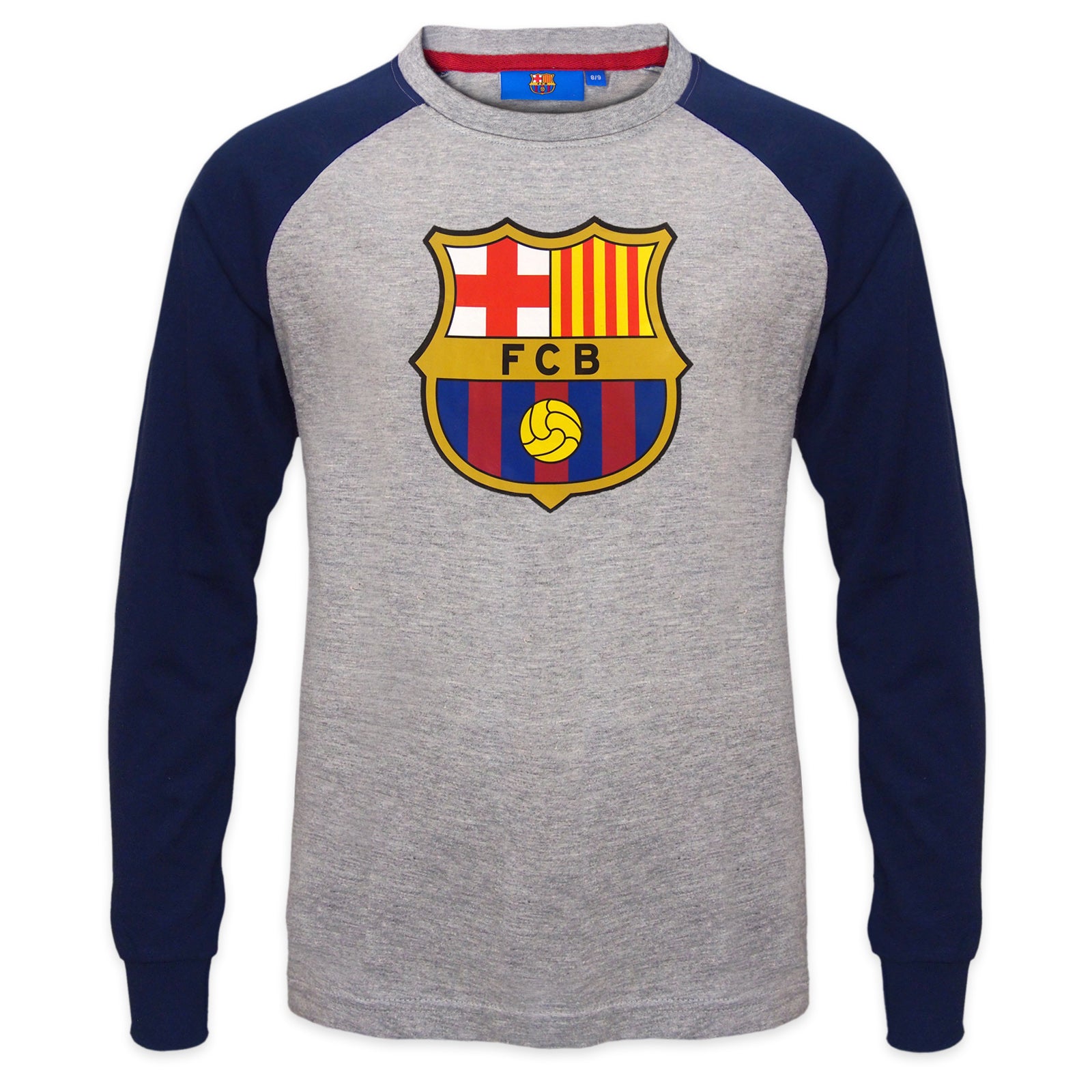 FC Barcelona kids long sleeve T-shirt in grey with large club crest print on the front