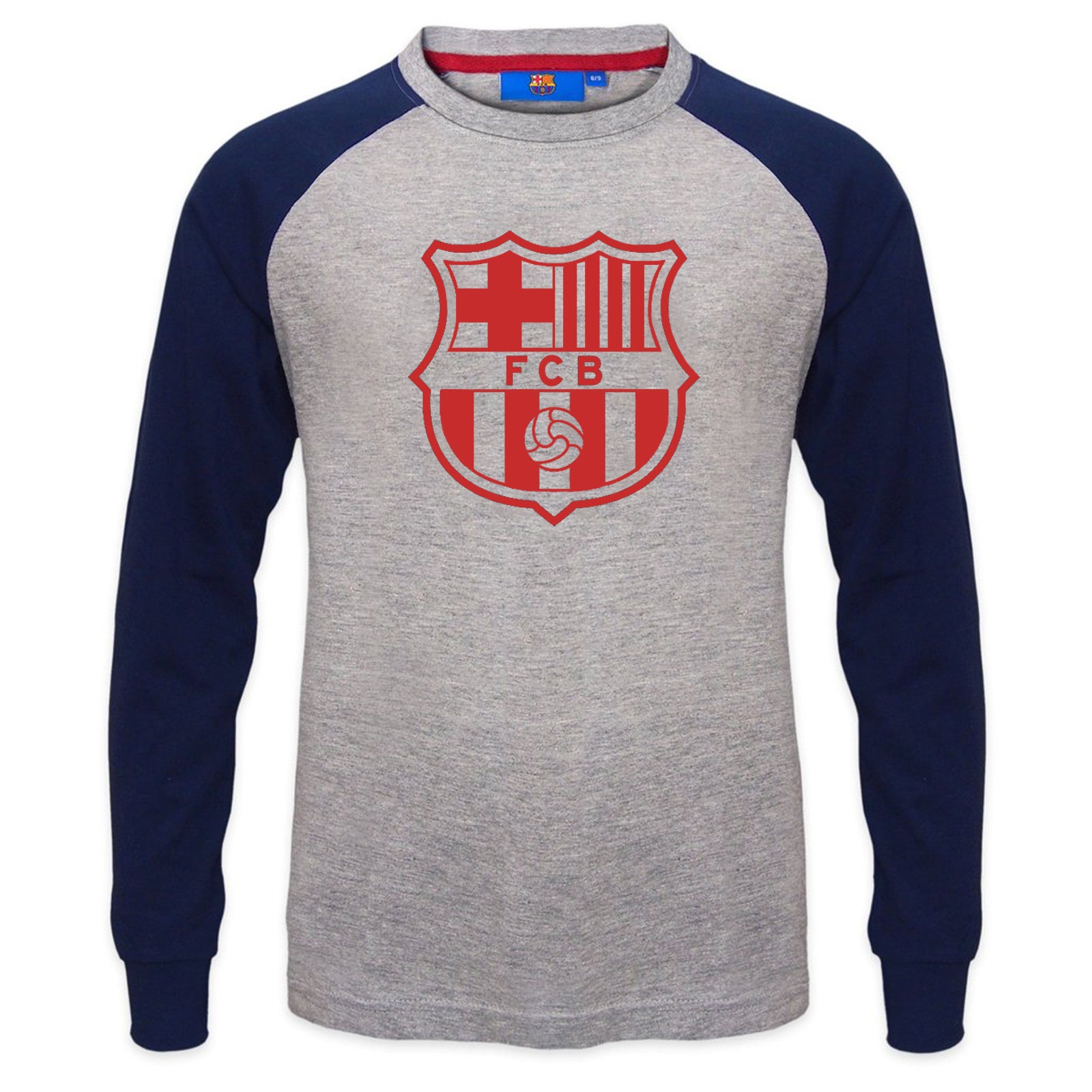 FC Barcelona kids long sleeve T-shirt in grey with large club crest print on the front