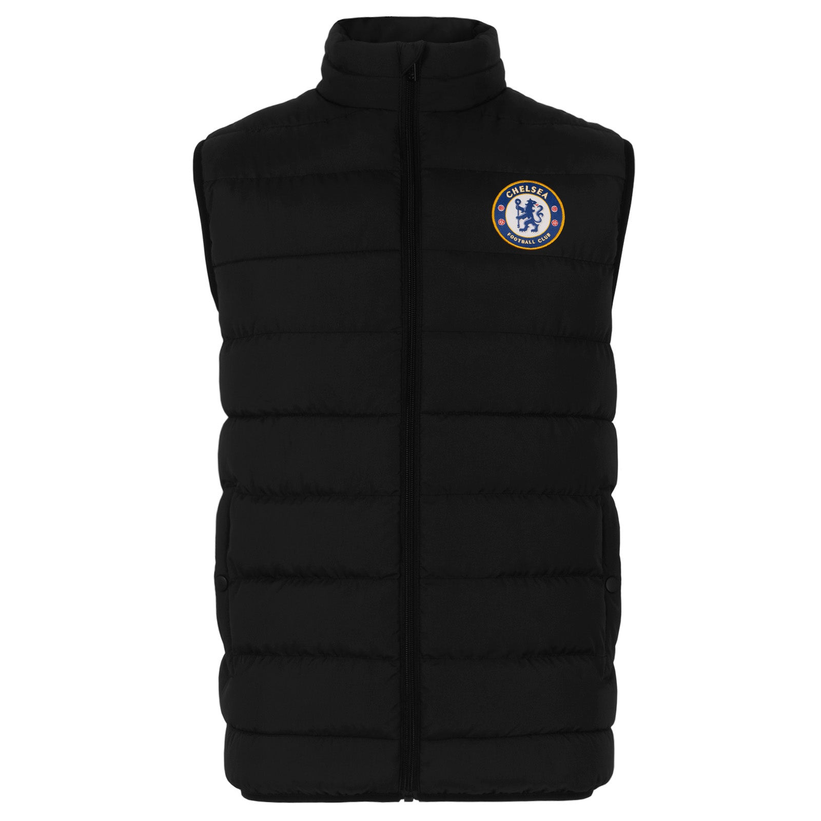 Chelsea adults gilet in black with club crest to chest.