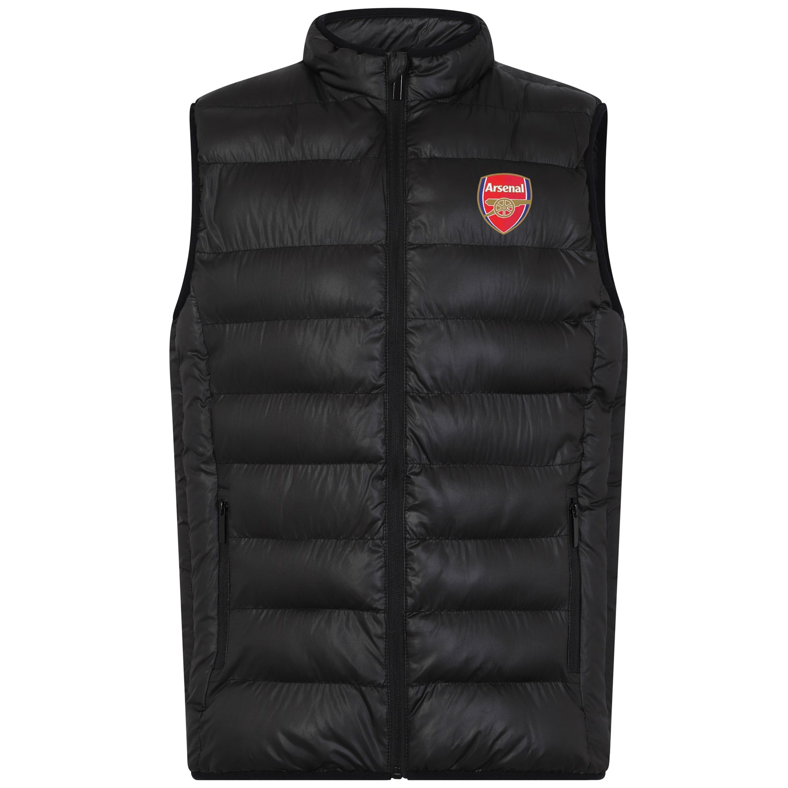 Arsenal adults gilet in black with club crest to chest.