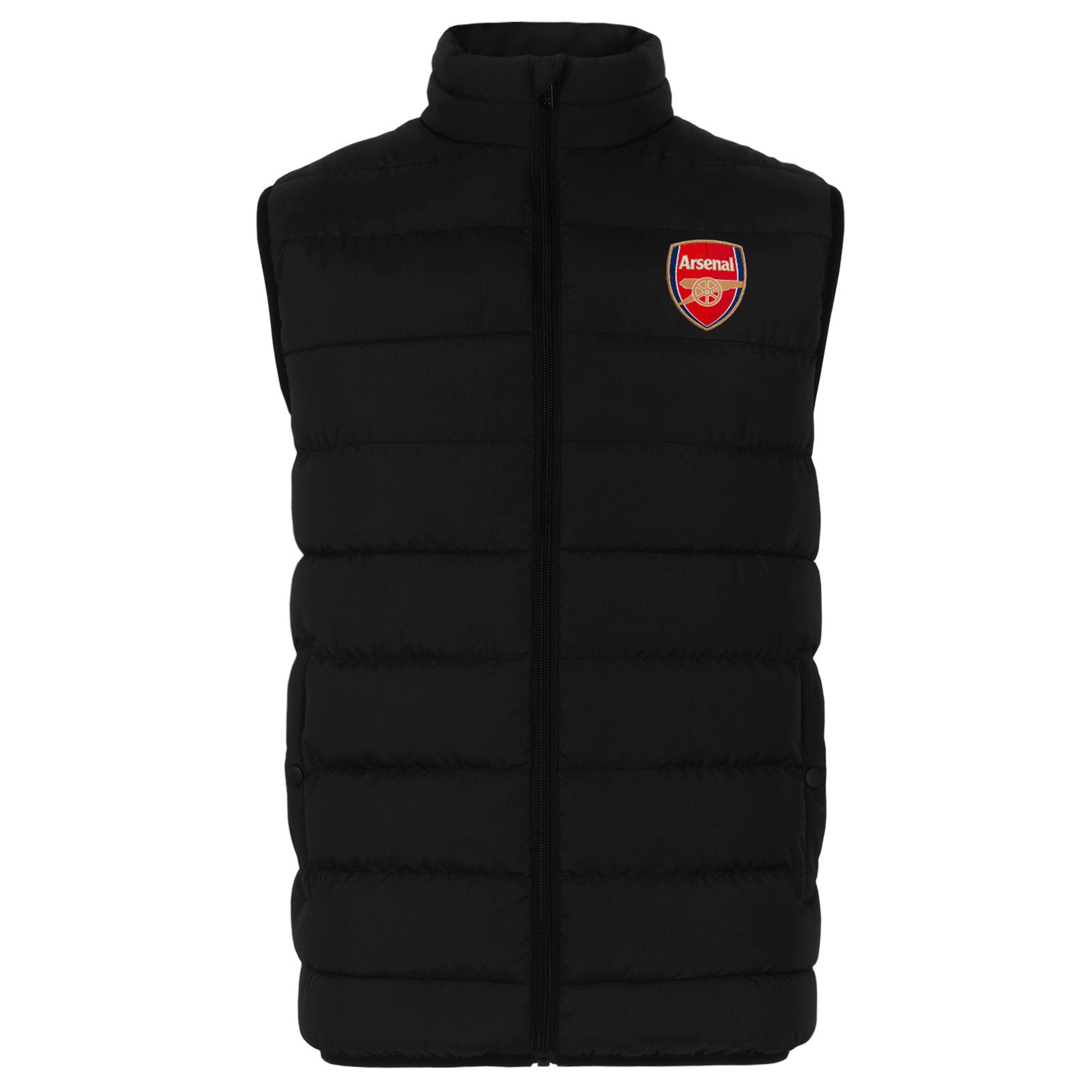 Arsenal adults gilet in black with club crest to chest.