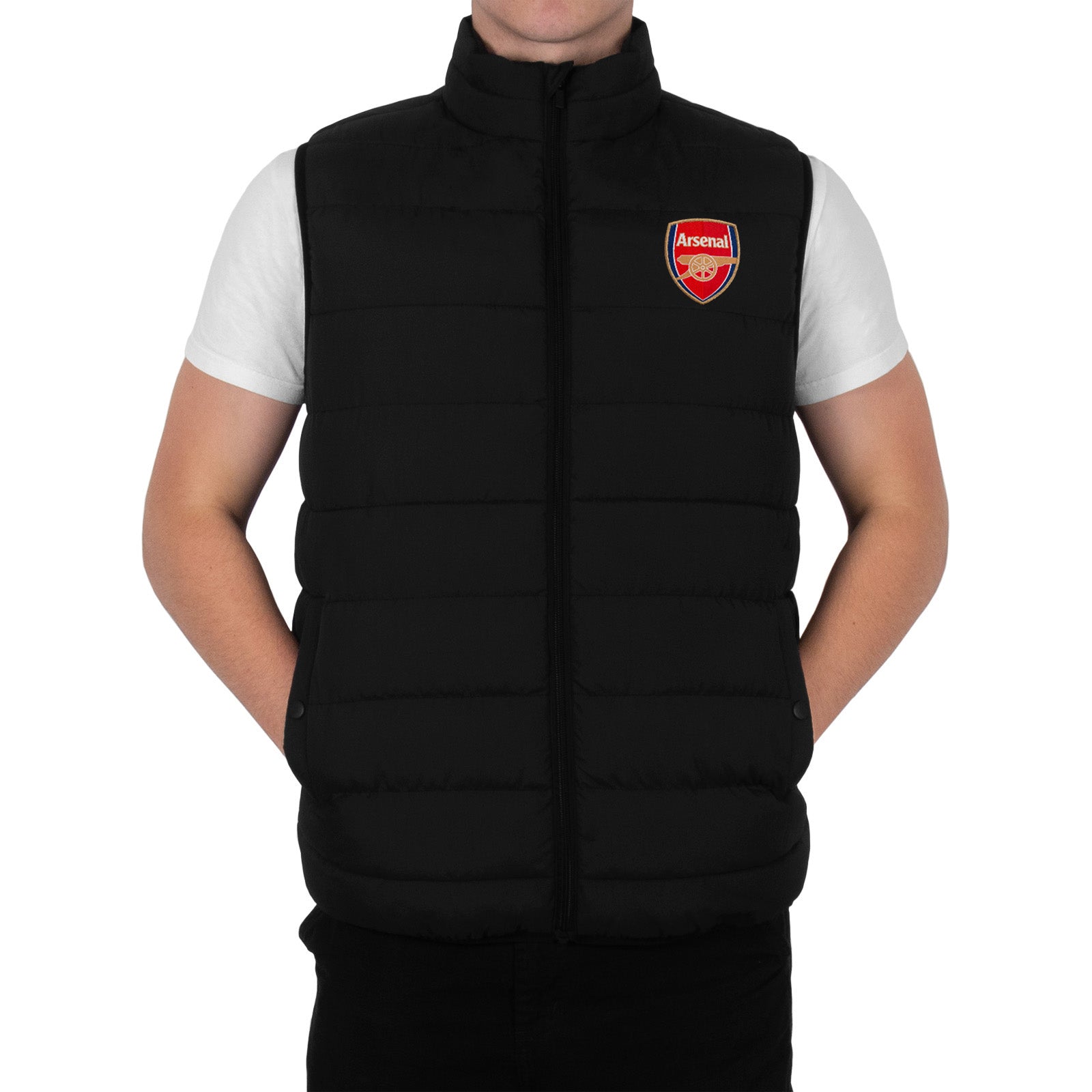 Arsenal adults gilet in black with club crest to chest.