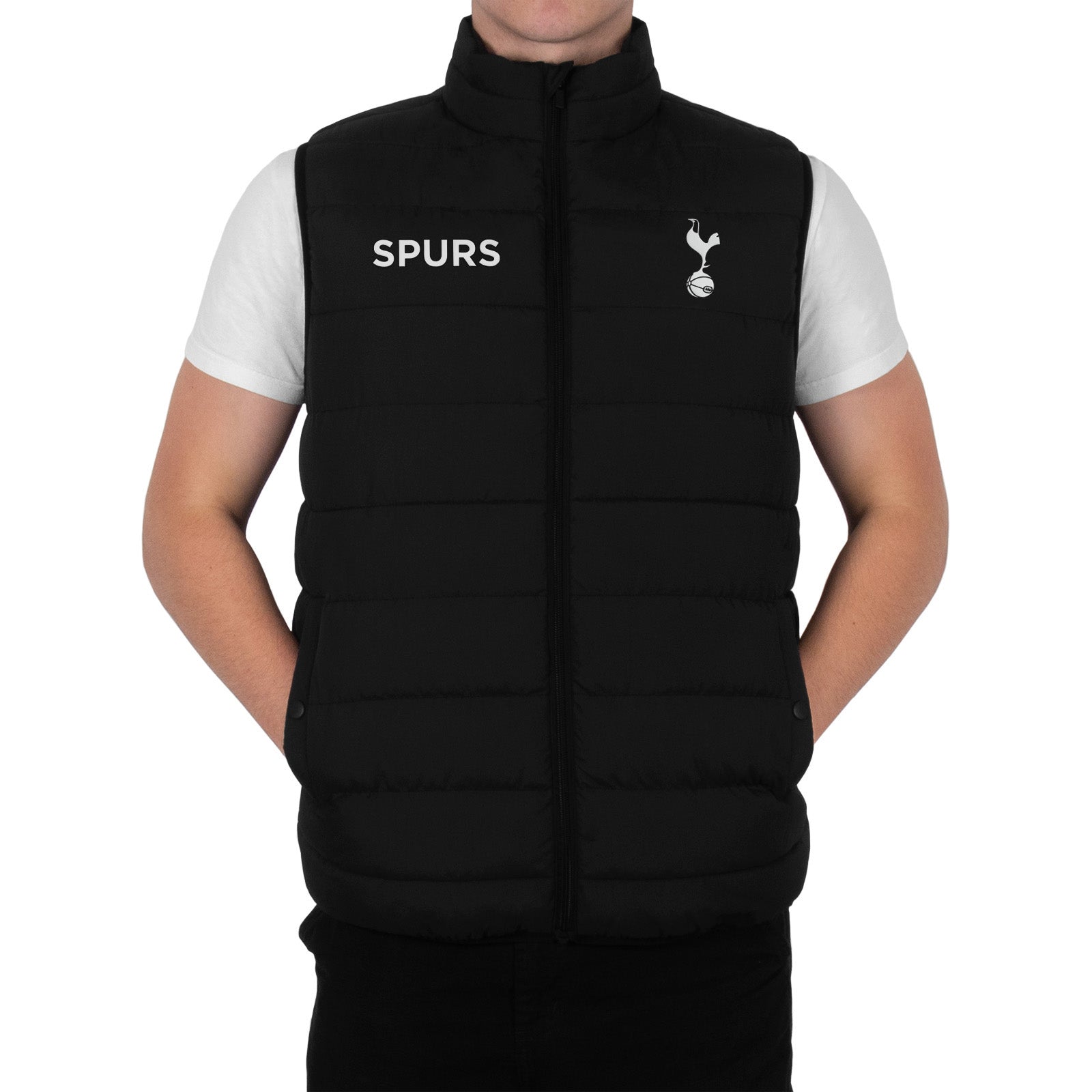 Spurs adults gilet in black with club crest to chest.